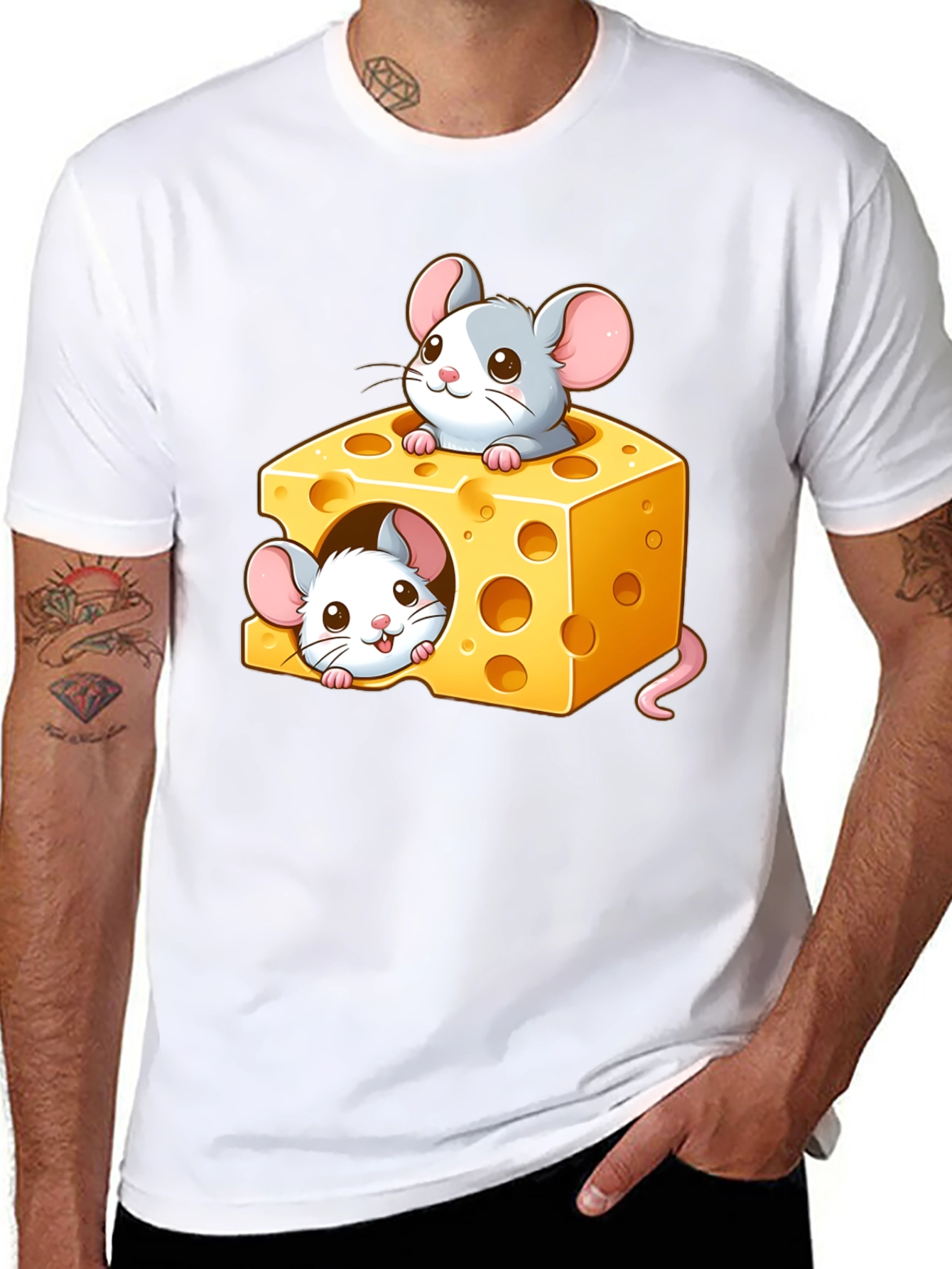 Cute Mice Cheese T-Shirt - Cartoon Graphic Tee