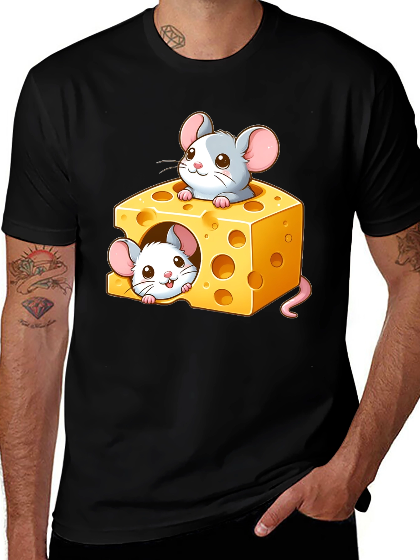Cute Mice Cheese T-Shirt - Cartoon Graphic Tee