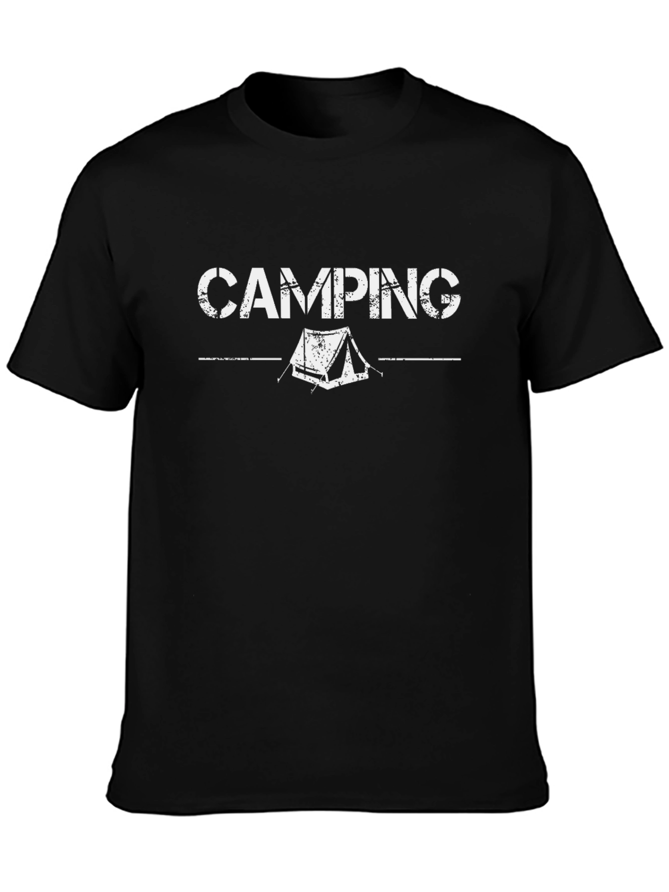 Camping Tent Graphic Tee - Black Cotton T-Shirt