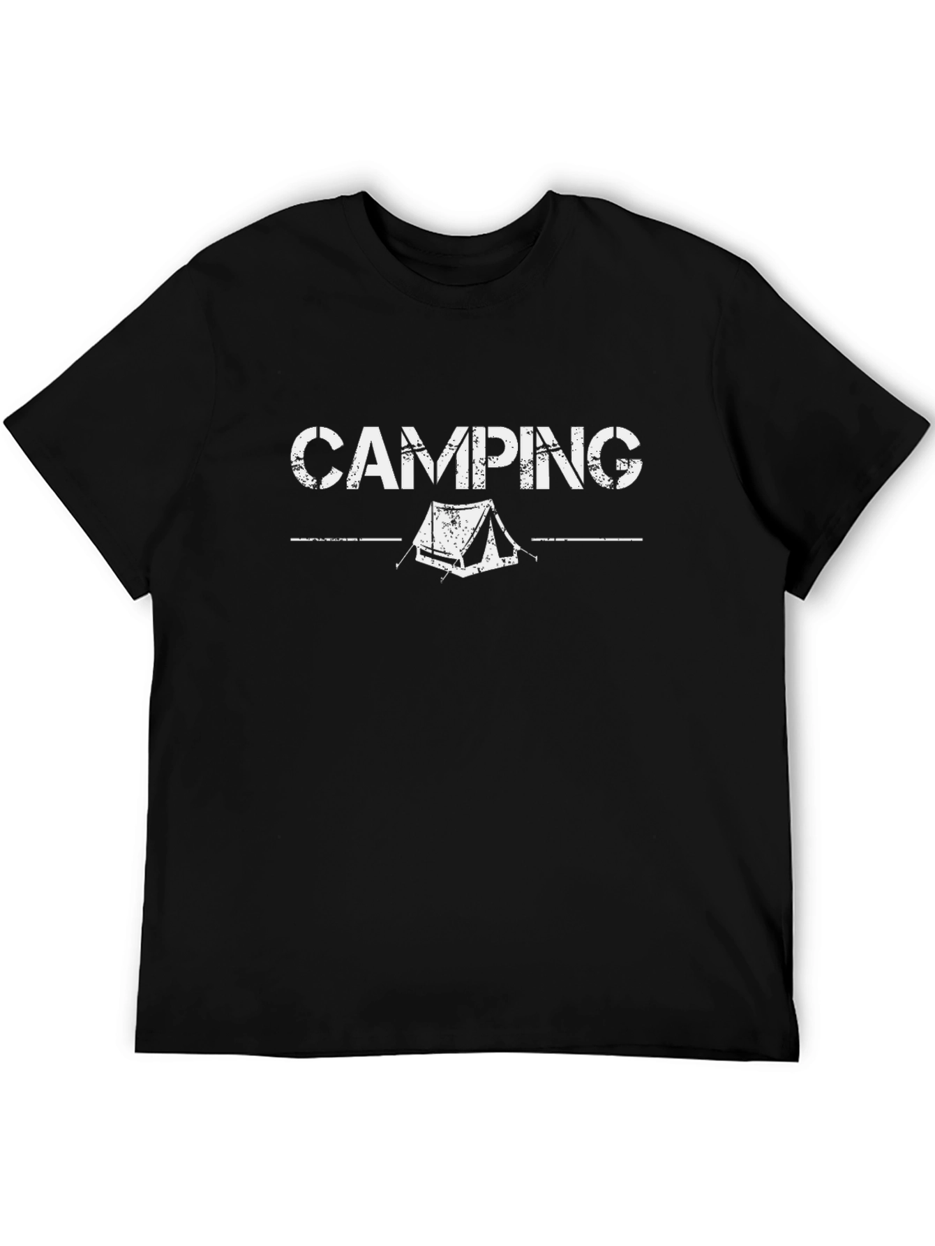 Camping Tent Graphic Tee - Black Cotton T-Shirt