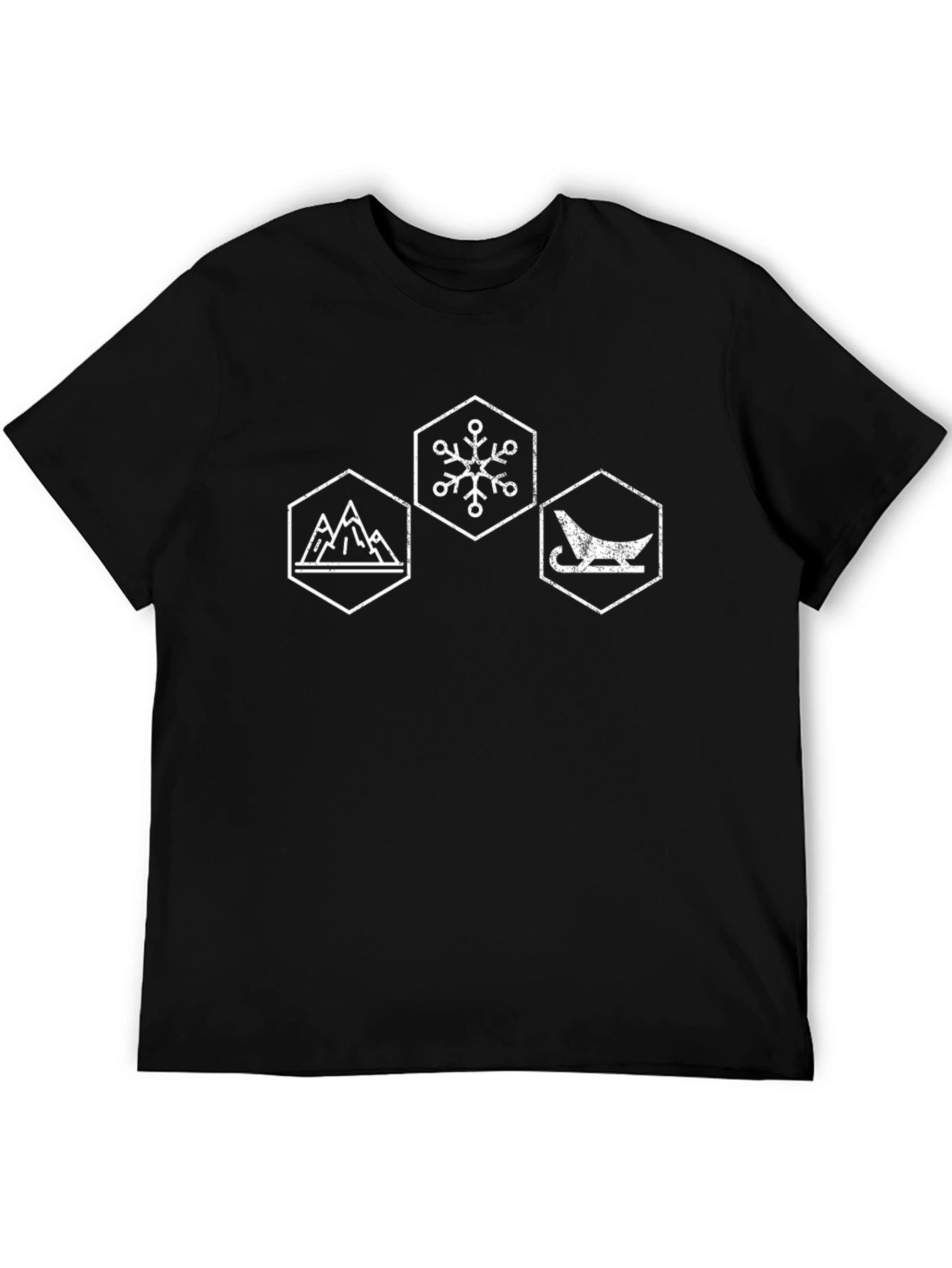 Winter Hexagon Graphic Tee - Mountain Snowflake Sleigh