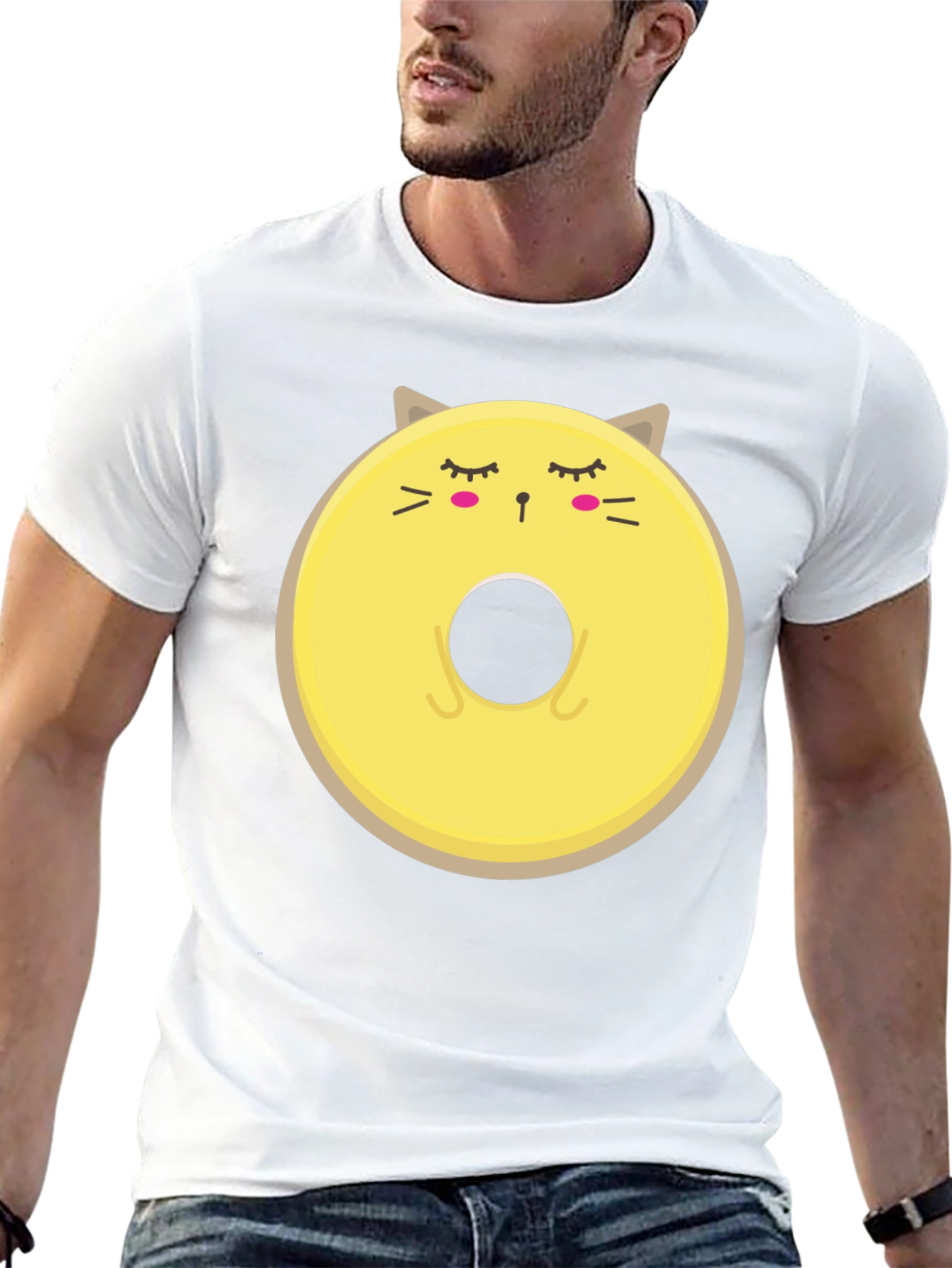 Cute Cat Donut Graphic Tee - Mens Black T-Shirt