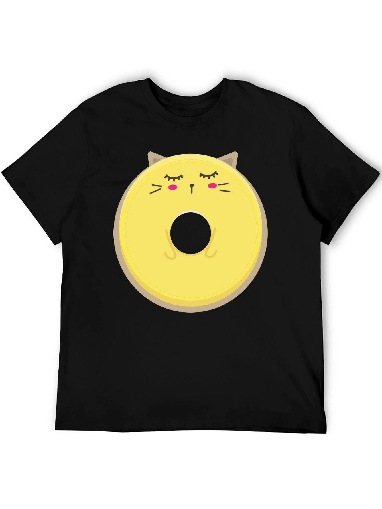 Cute Cat Donut Graphic Tee - Mens Black T-Shirt