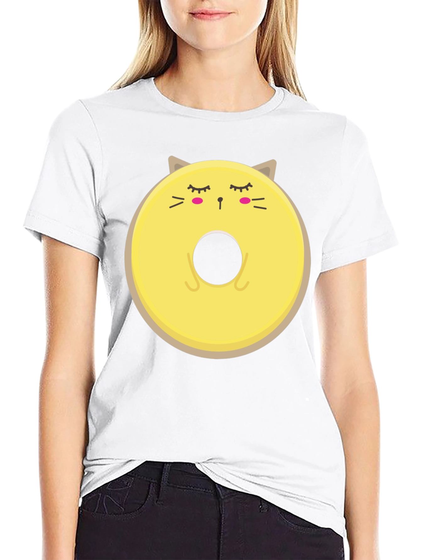 Cute Cat Donut Graphic Tee - Mens Black T-Shirt