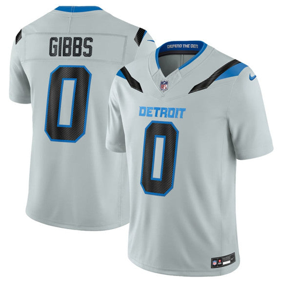 Men's Detroit Lions #0 Jahmyr Gibbs Silver 2026 F.U.S.E. Rivalries Collection Limited Football Stitched Jersey