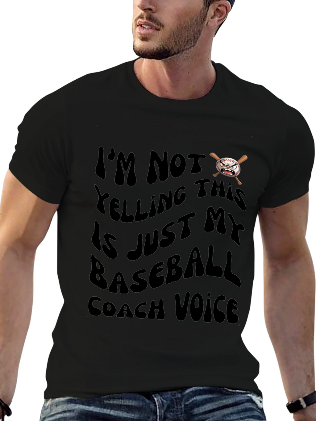 Baseball Coach Voice Graphic T-Shirt - Black