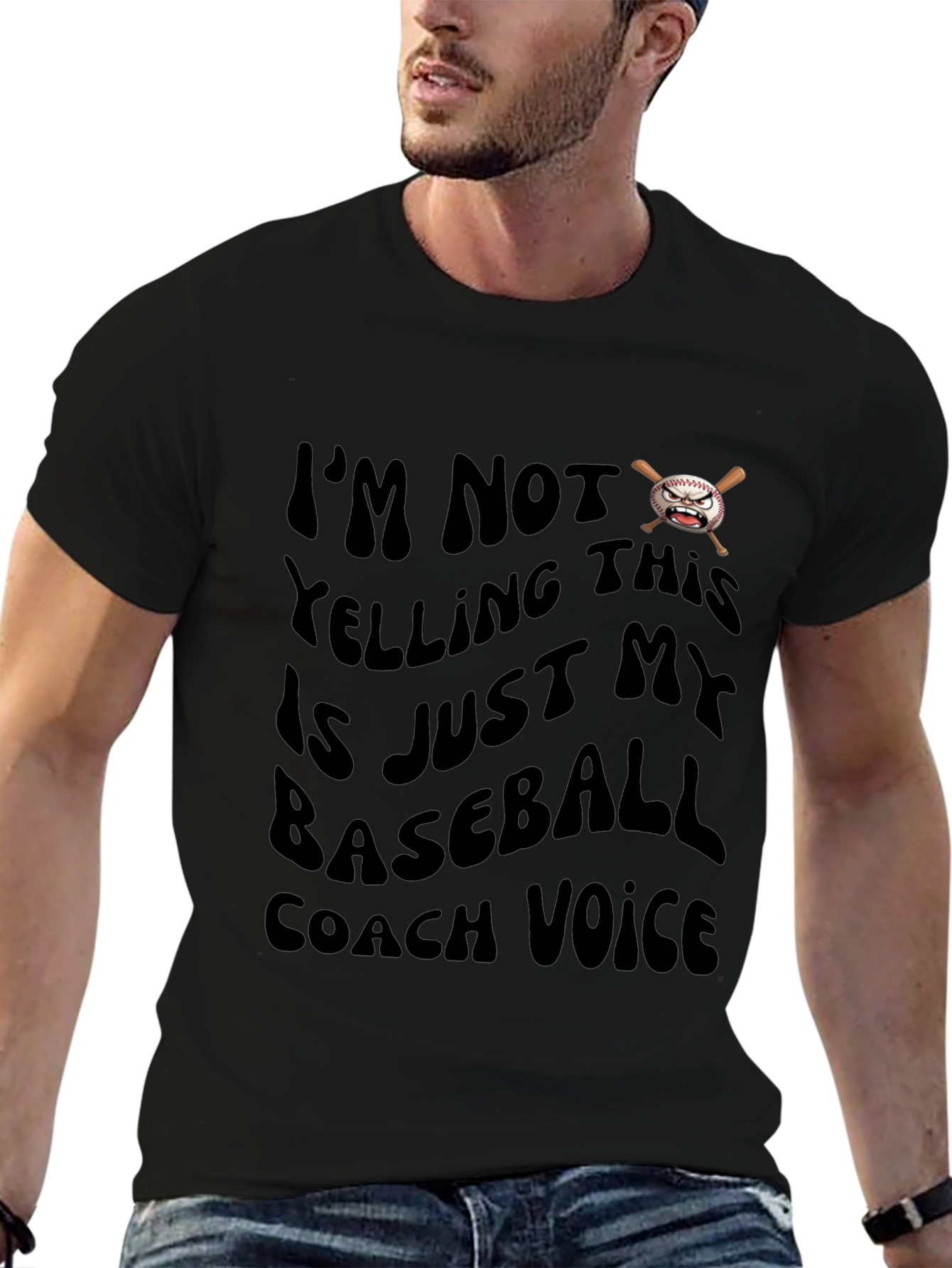 Baseball Coach Voice Graphic T-Shirt - Black