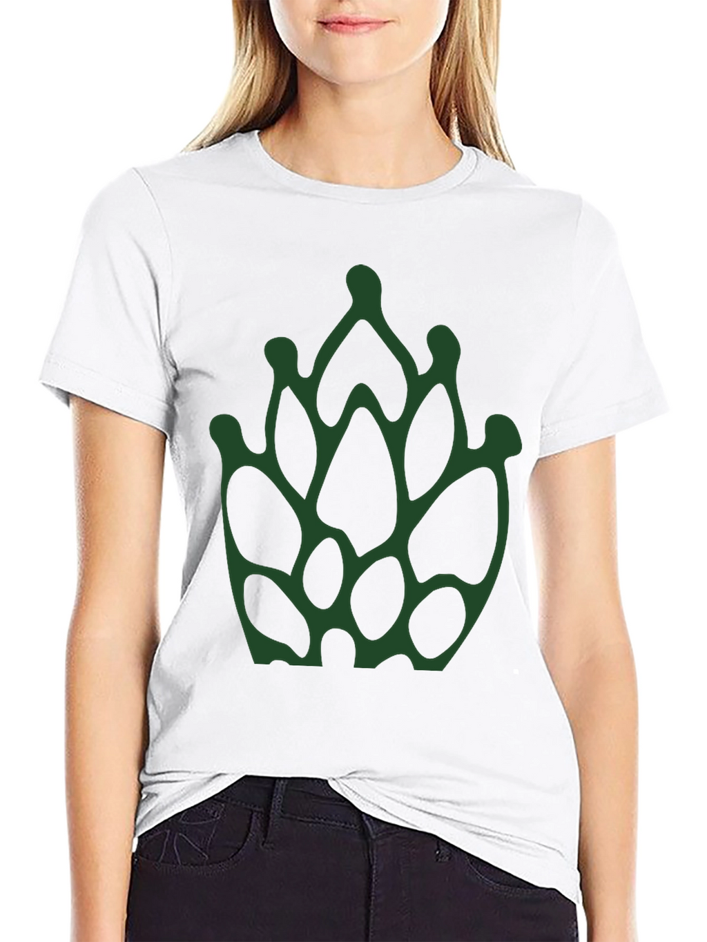 Abstract Green Floral Print Black T-Shirt