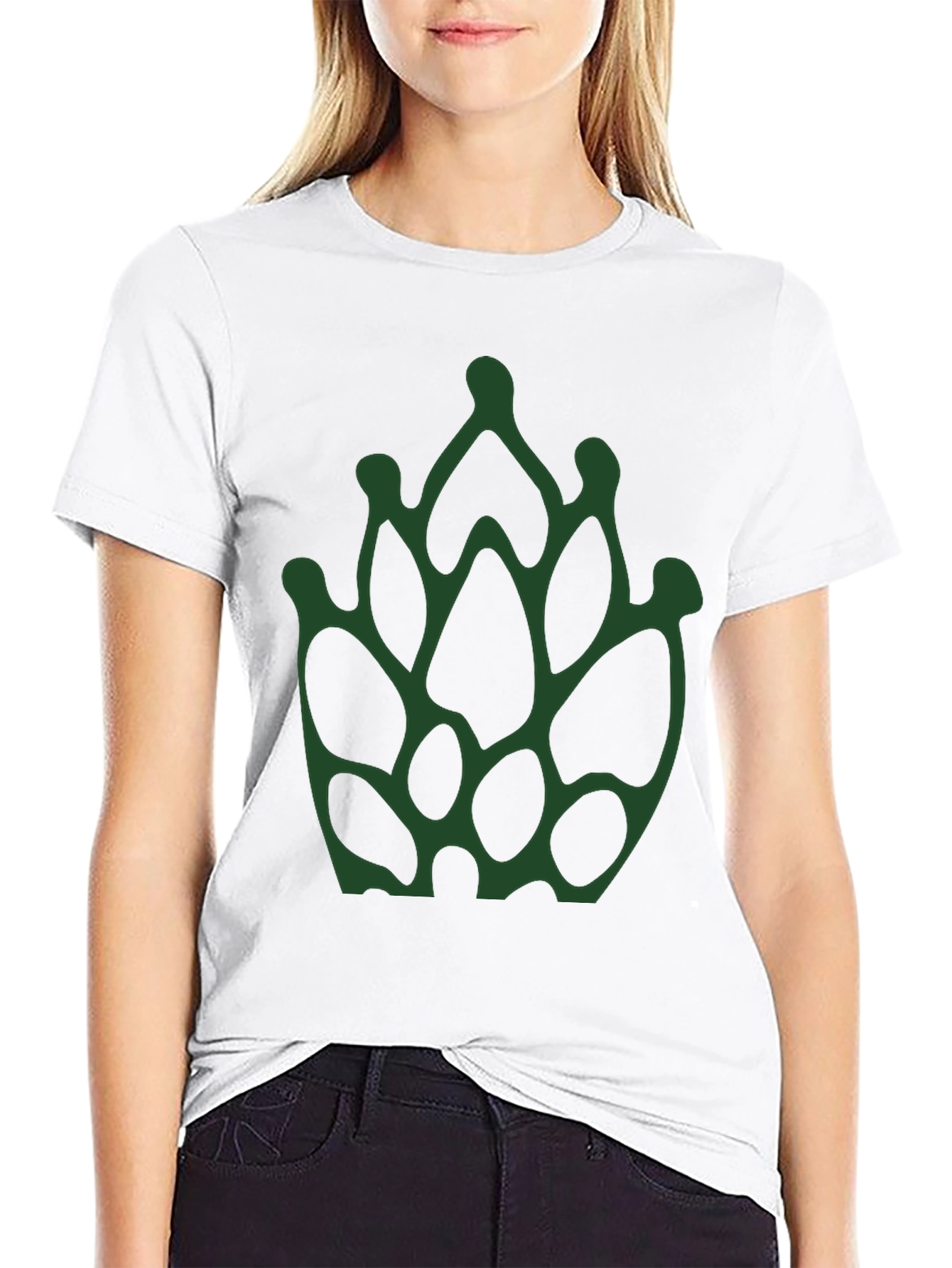 Abstract Green Floral Print Black T-Shirt