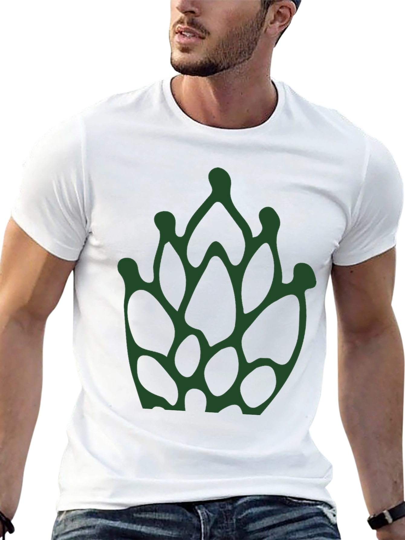 Abstract Green Floral Print Black T-Shirt