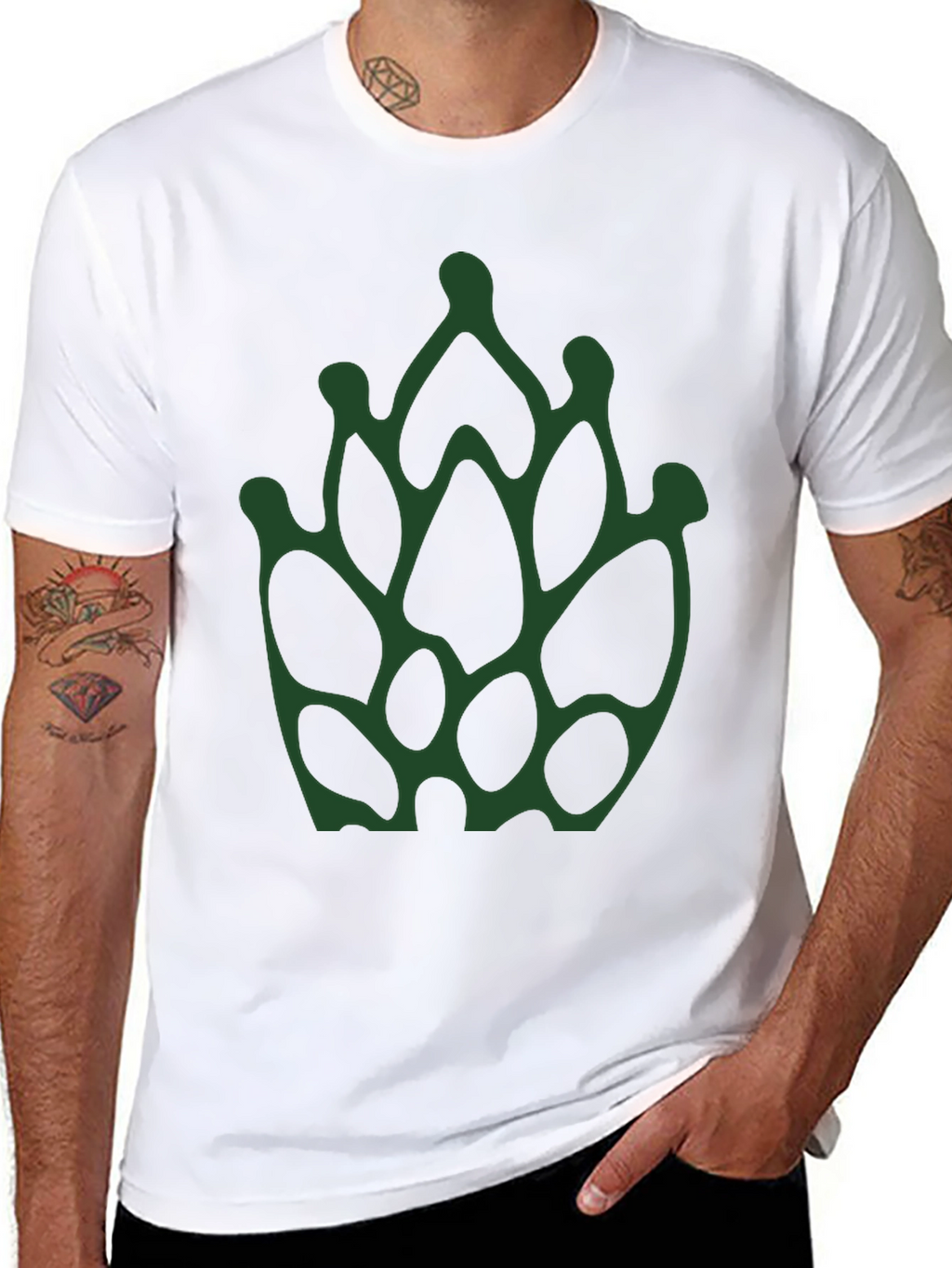 Abstract Green Floral Print Black T-Shirt