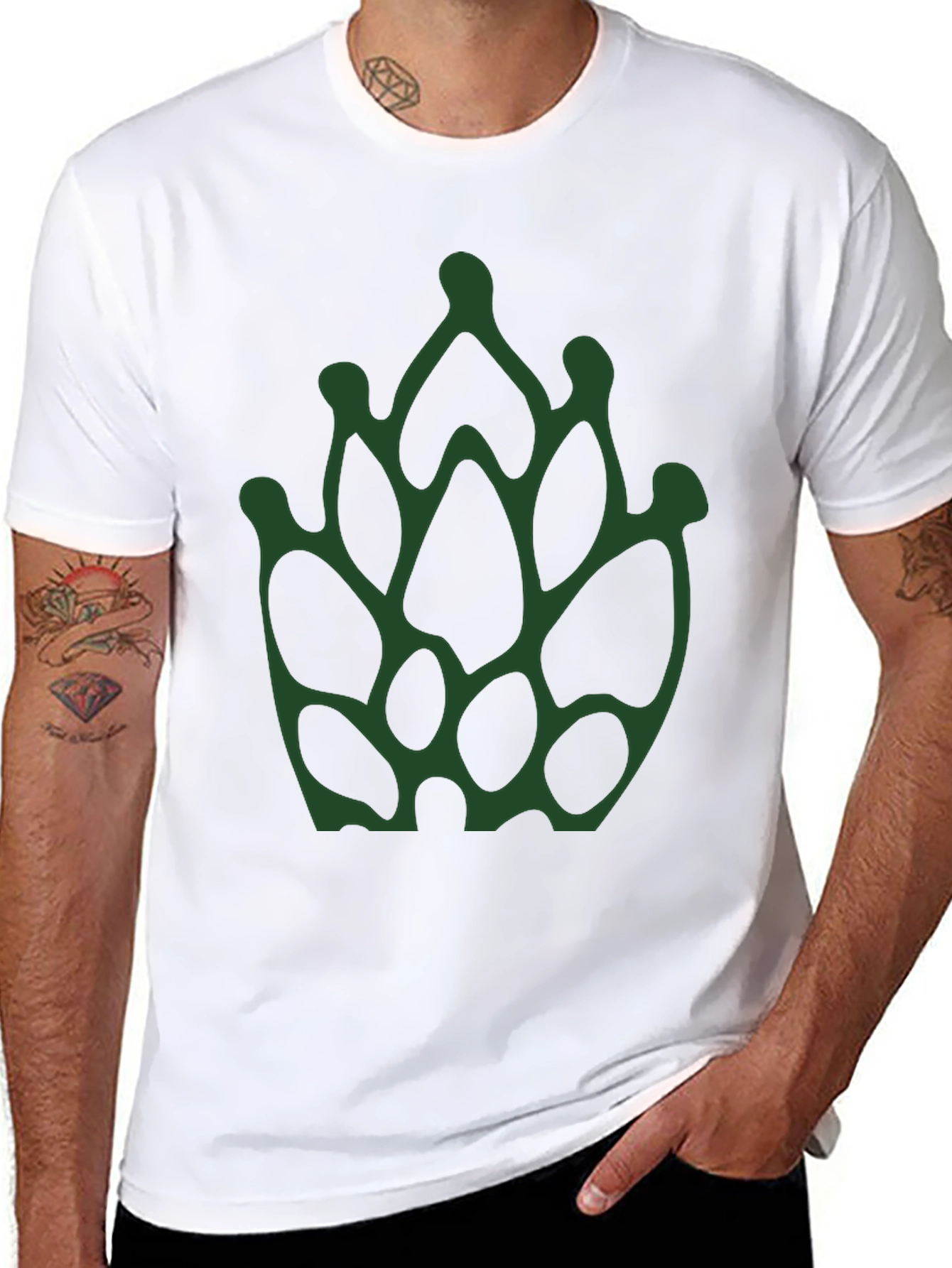 Abstract Green Floral Print Black T-Shirt