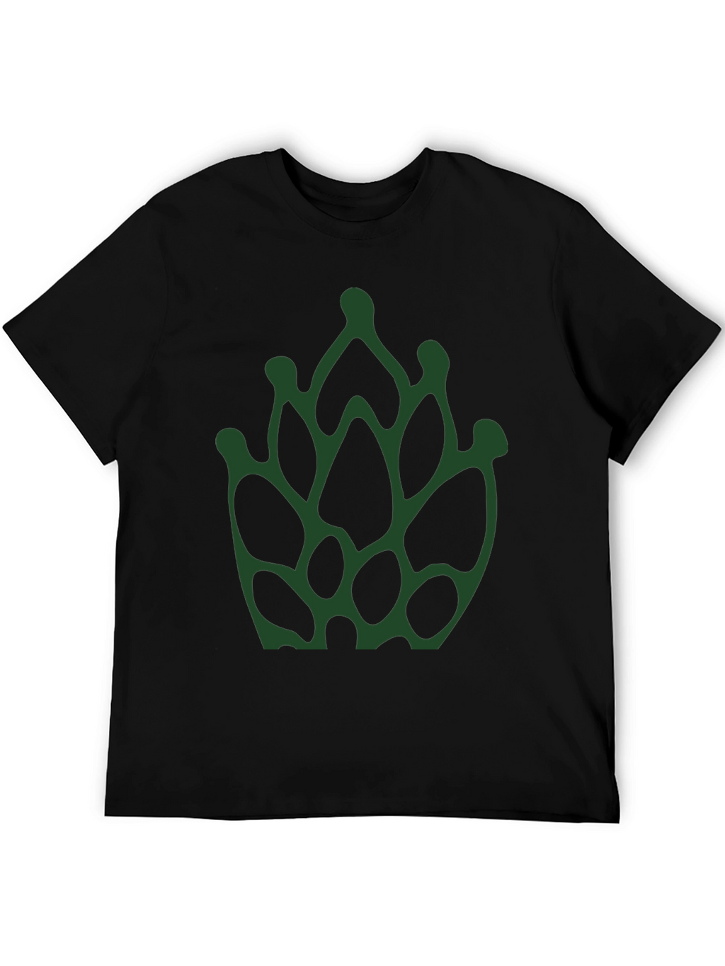 Abstract Green Floral Print Black T-Shirt