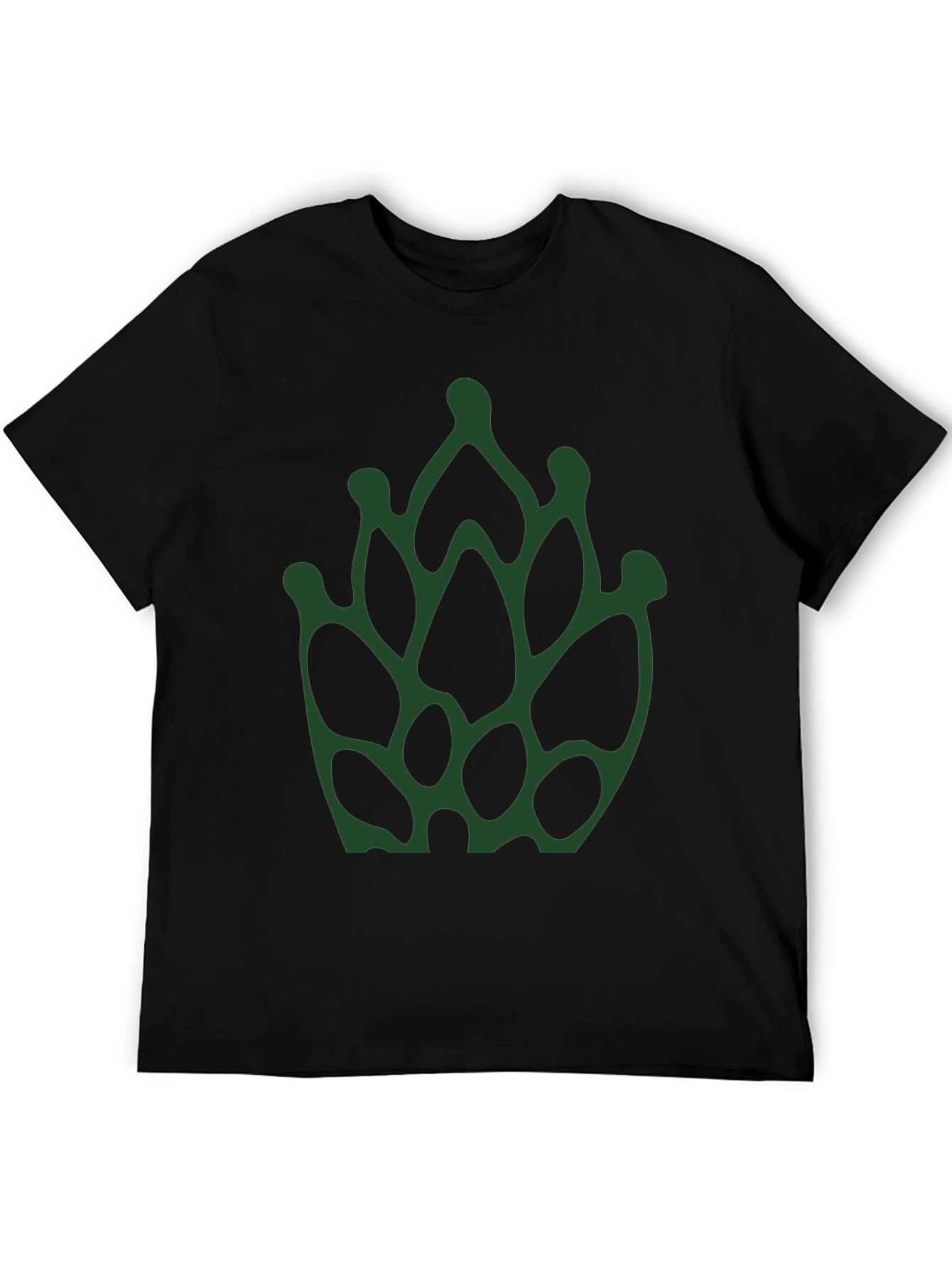 Abstract Green Floral Print Black T-Shirt