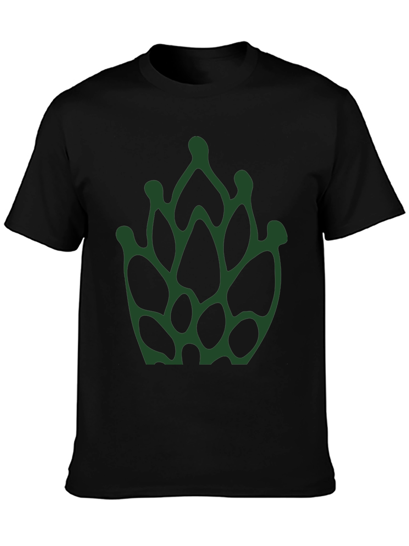 Abstract Green Floral Print Black T-Shirt