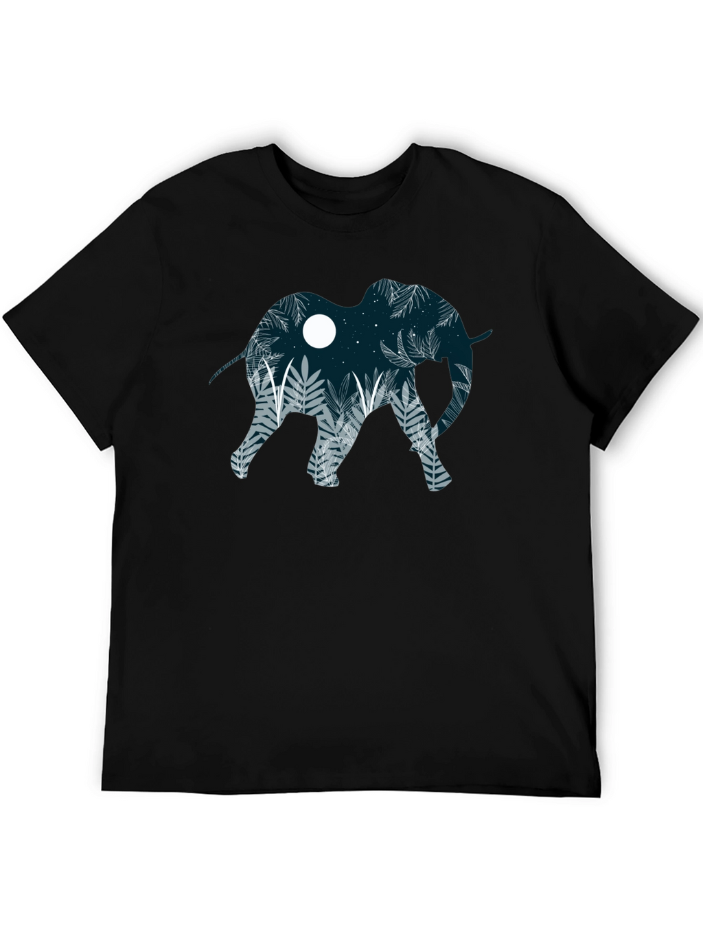 Elephant Silhouette Graphic Print Black T-Shirt