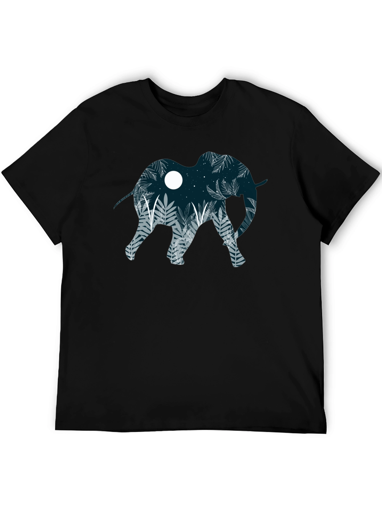 Elephant Silhouette Graphic Print Black T-Shirt