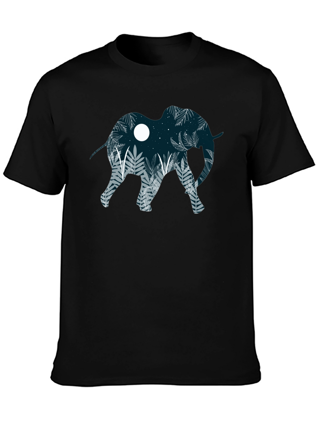 Elephant Silhouette Graphic Print Black T-Shirt
