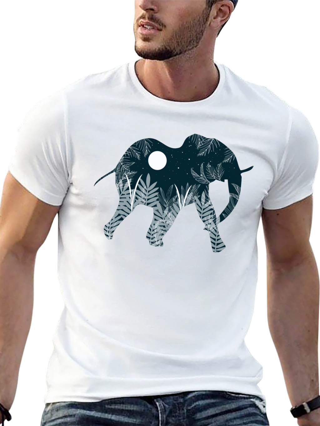 Elephant Silhouette Graphic Print Black T-Shirt