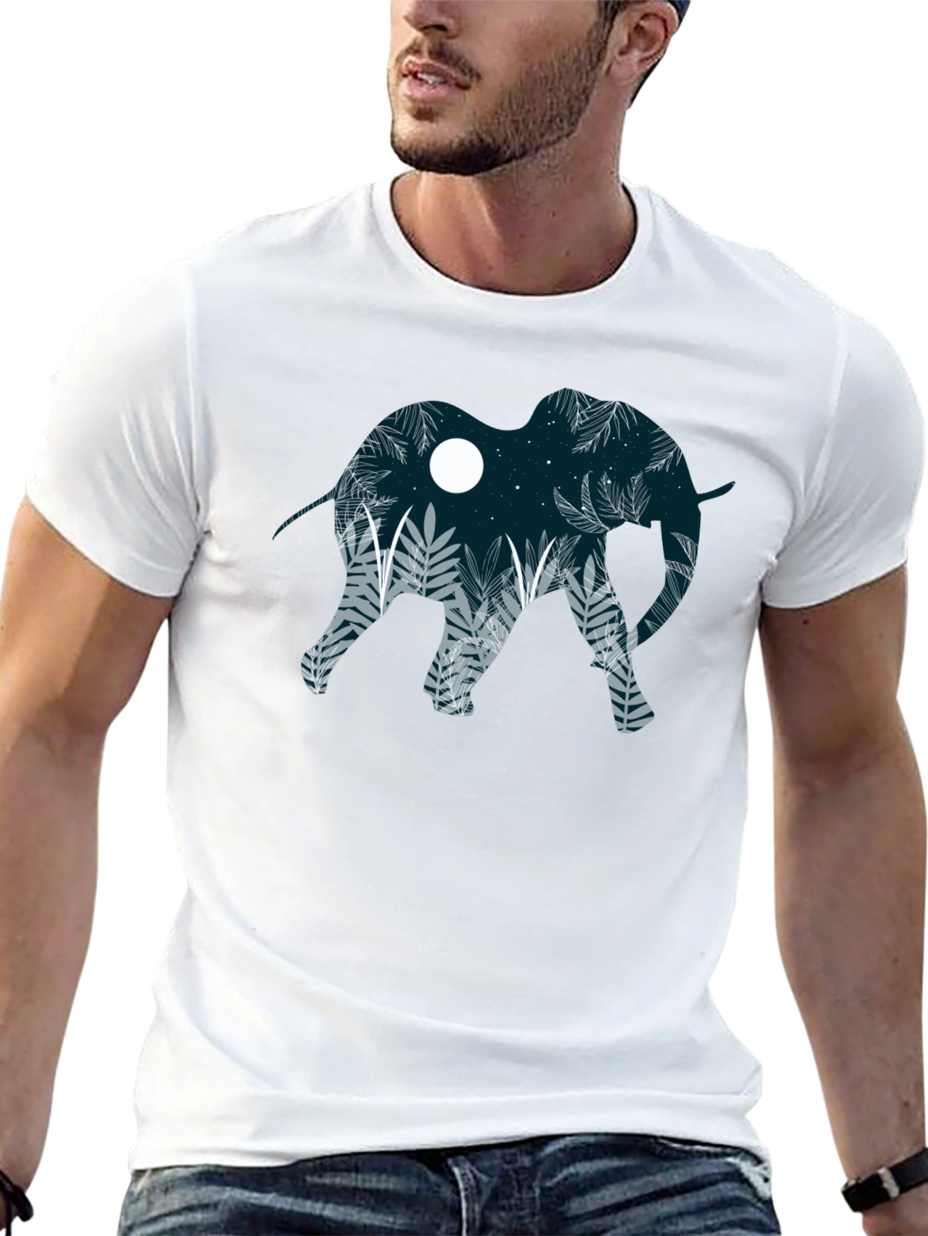 Elephant Silhouette Graphic Print Black T-Shirt
