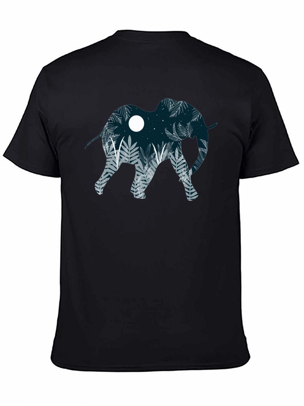Elephant Silhouette Graphic Print Black T-Shirt