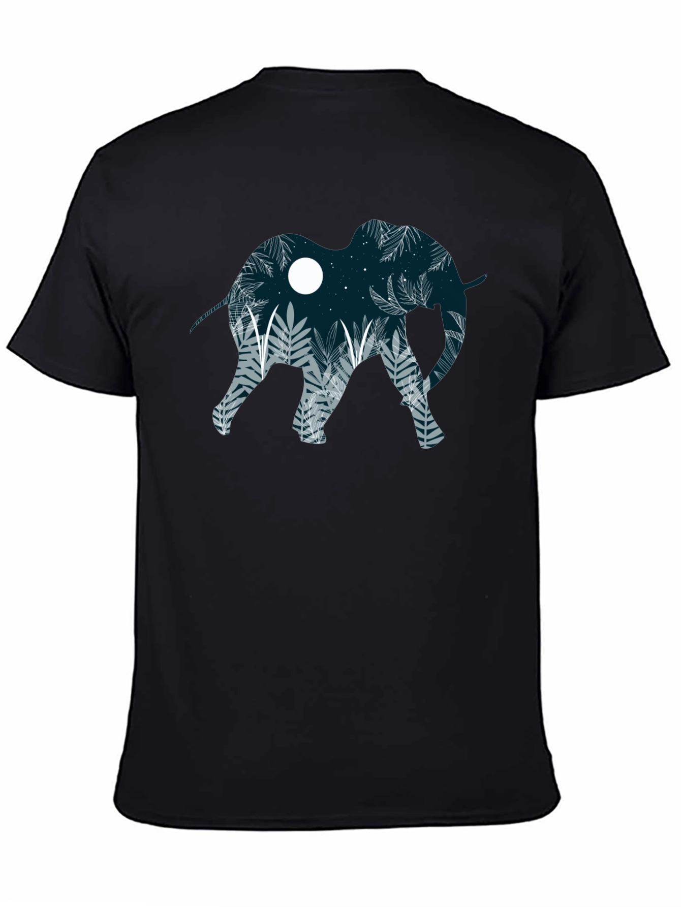 Elephant Silhouette Graphic Print Black T-Shirt