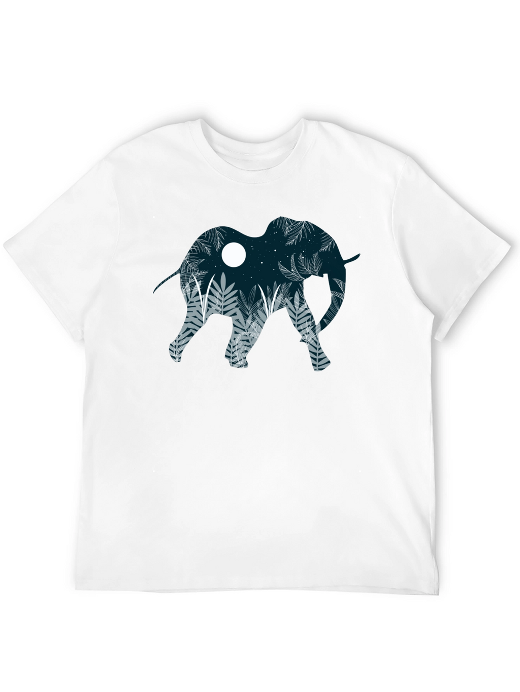 Elephant Silhouette Graphic Print Black T-Shirt