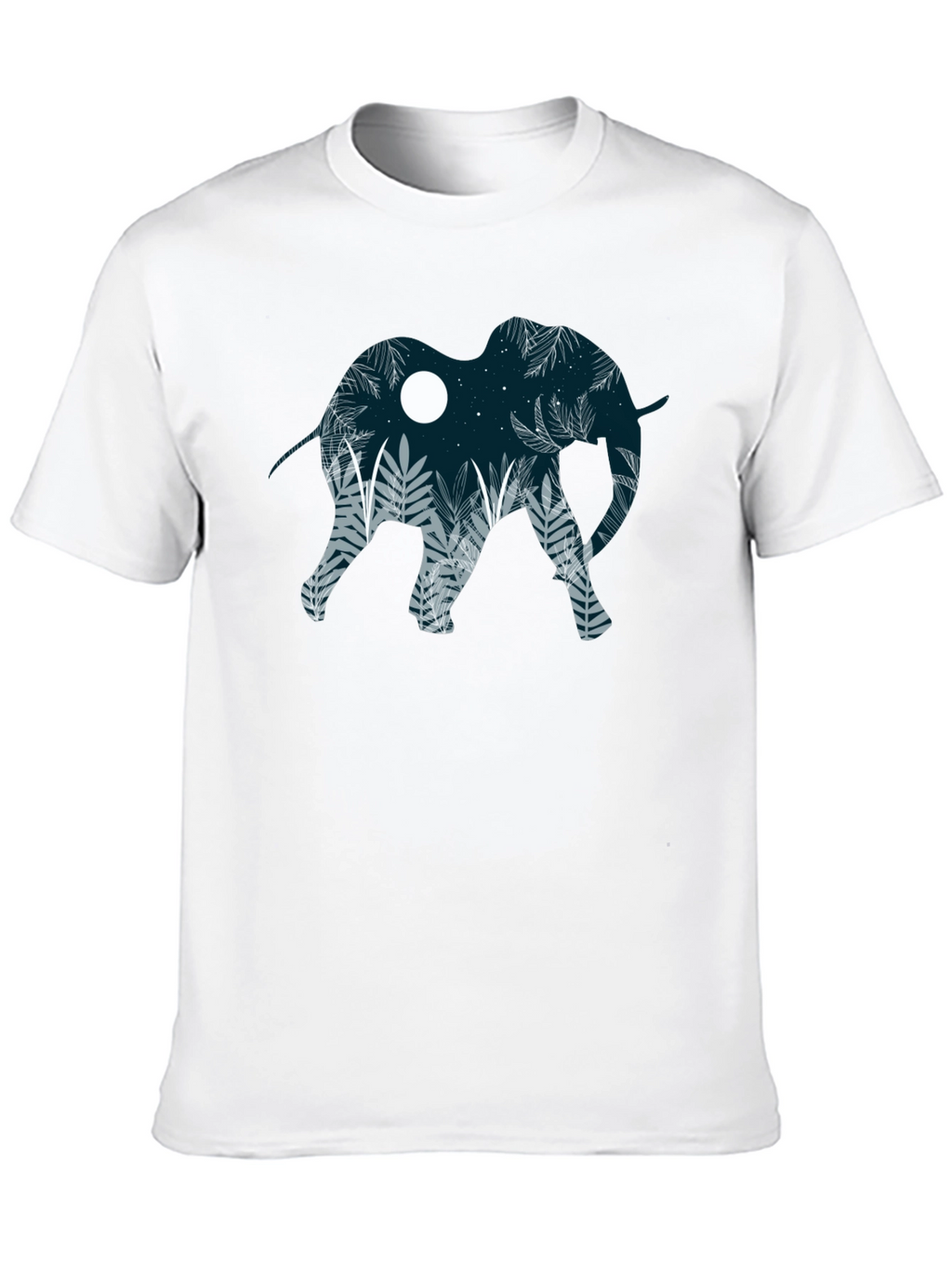Elephant Silhouette Graphic Print Black T-Shirt