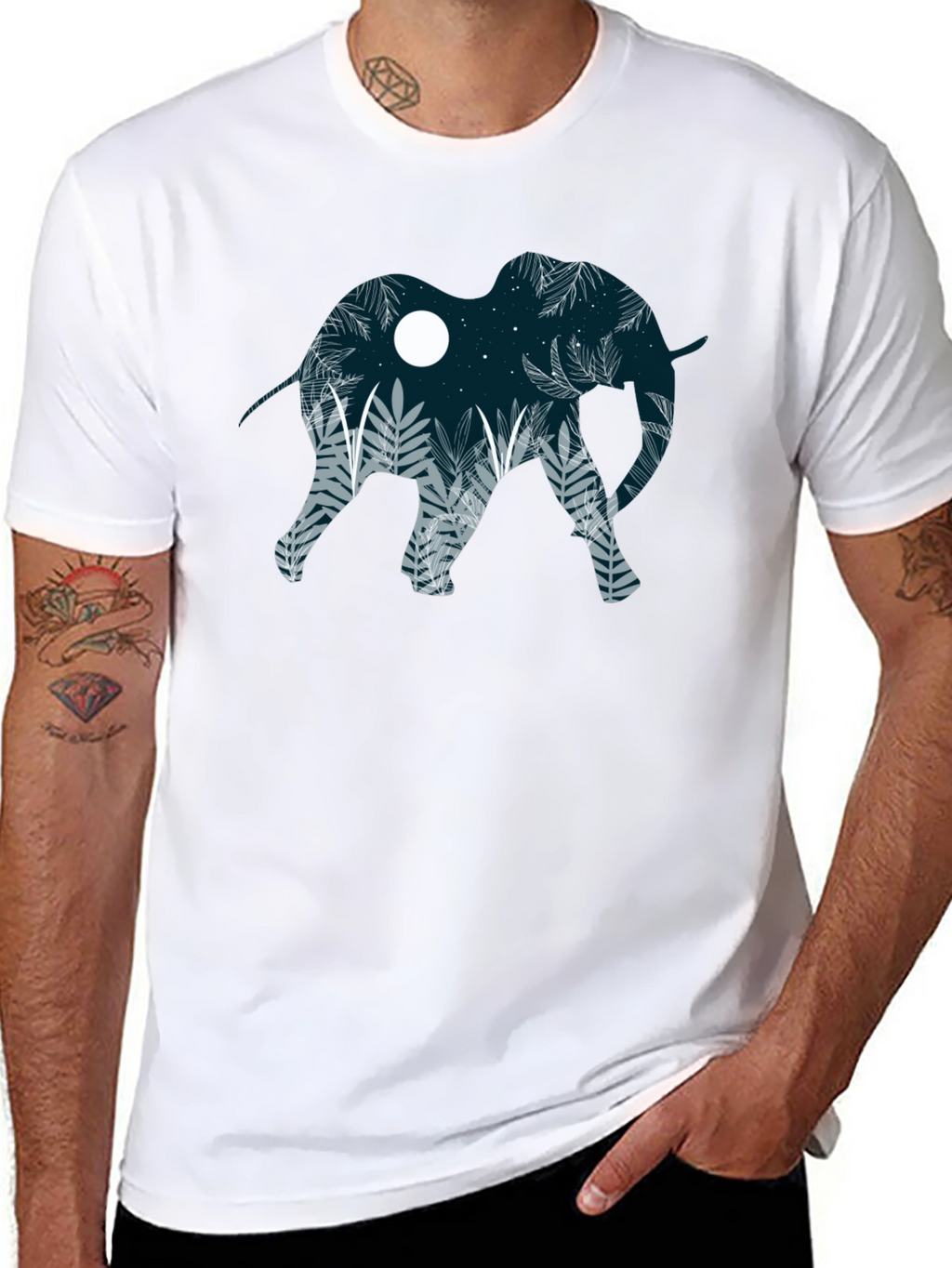 Elephant Silhouette Graphic Print Black T-Shirt