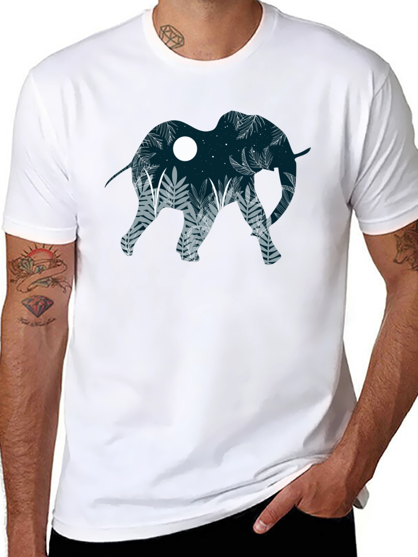 Elephant Silhouette Graphic Print Black T-Shirt