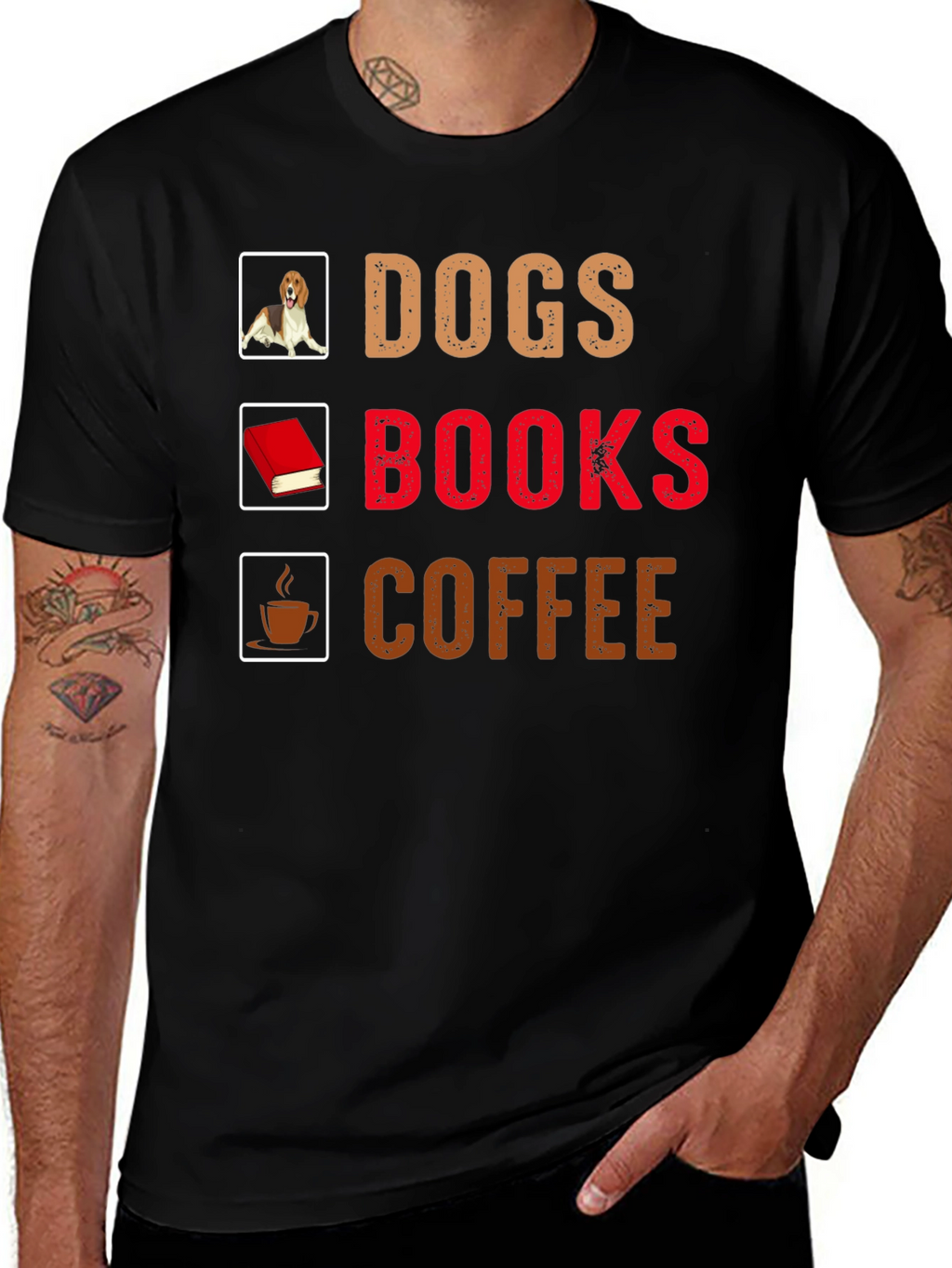 Dogs Books Coffee T-Shirt