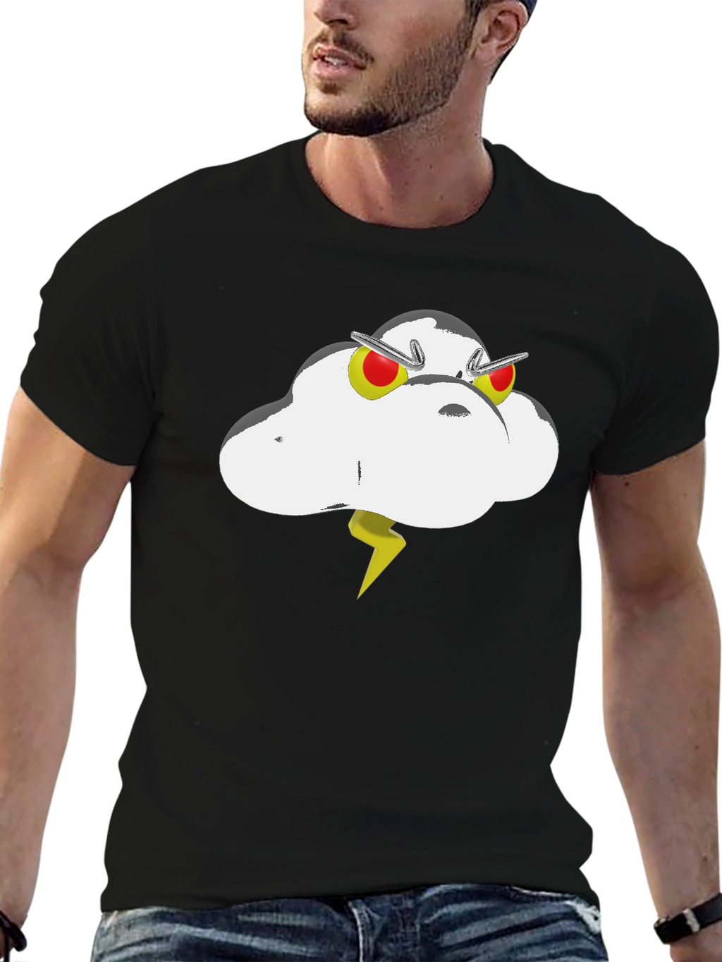 Cartoon Cloud Graphic Tee - Black