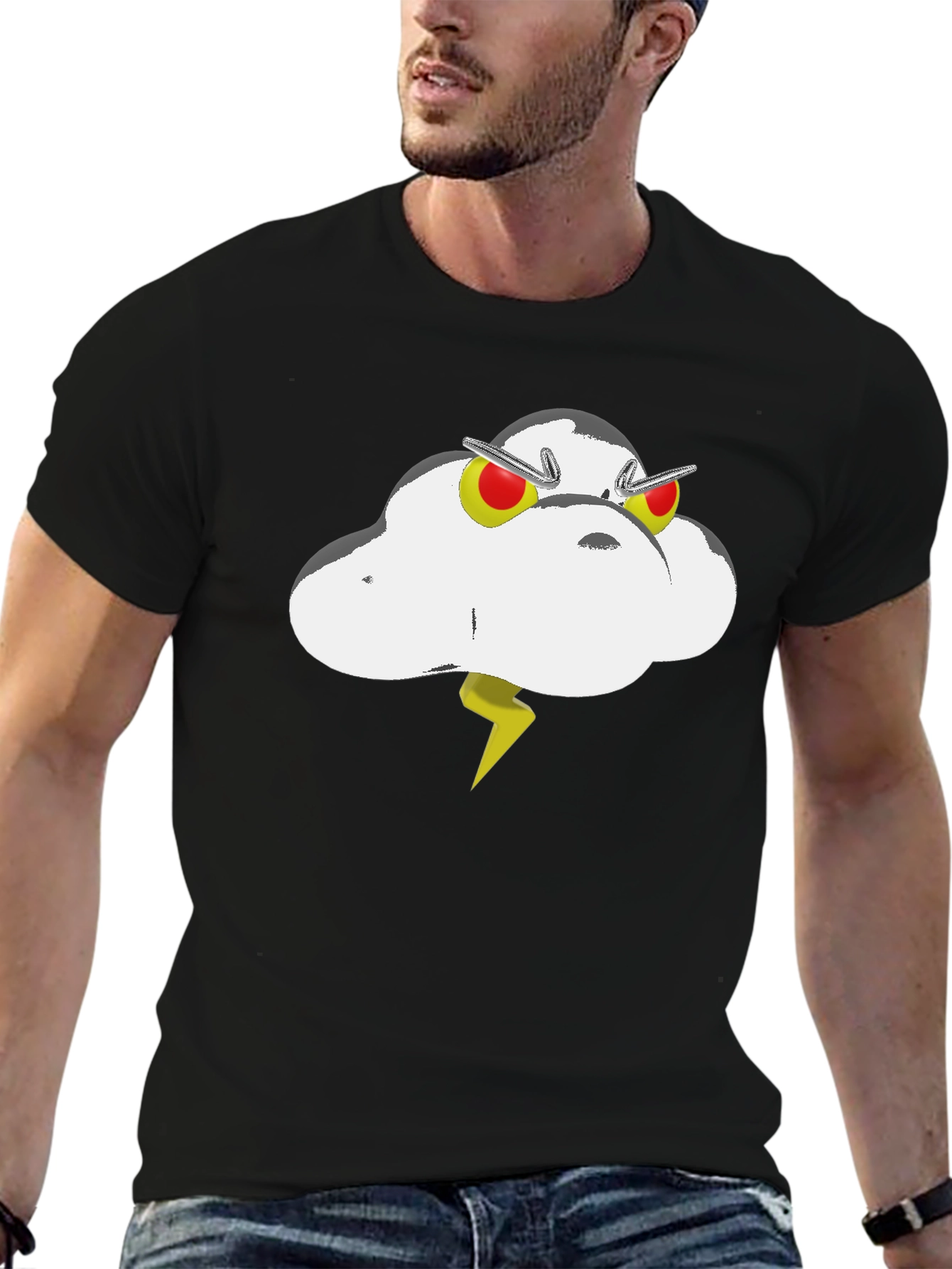 Cartoon Cloud Graphic Tee - Black