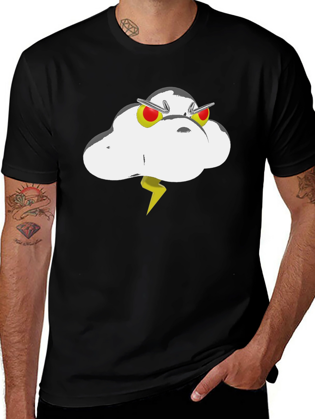 Cartoon Cloud Graphic Tee - Black