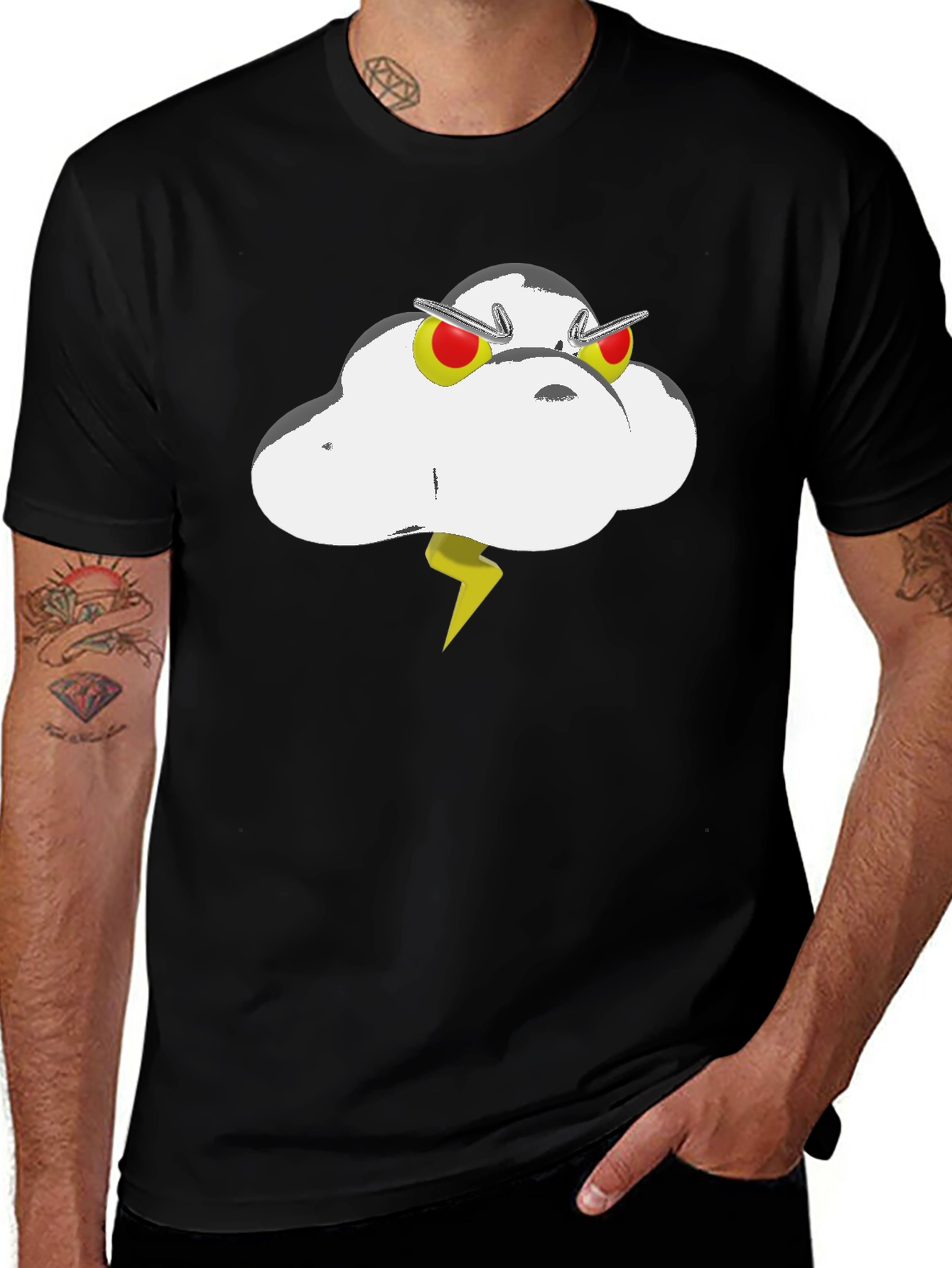 Cartoon Cloud Graphic Tee - Black