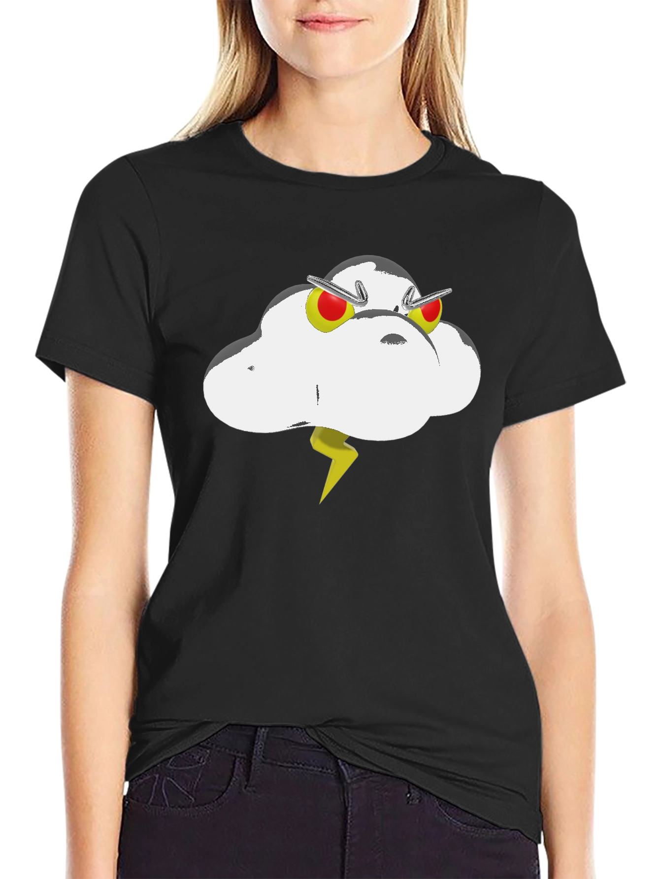 Cartoon Cloud Graphic Tee - Black