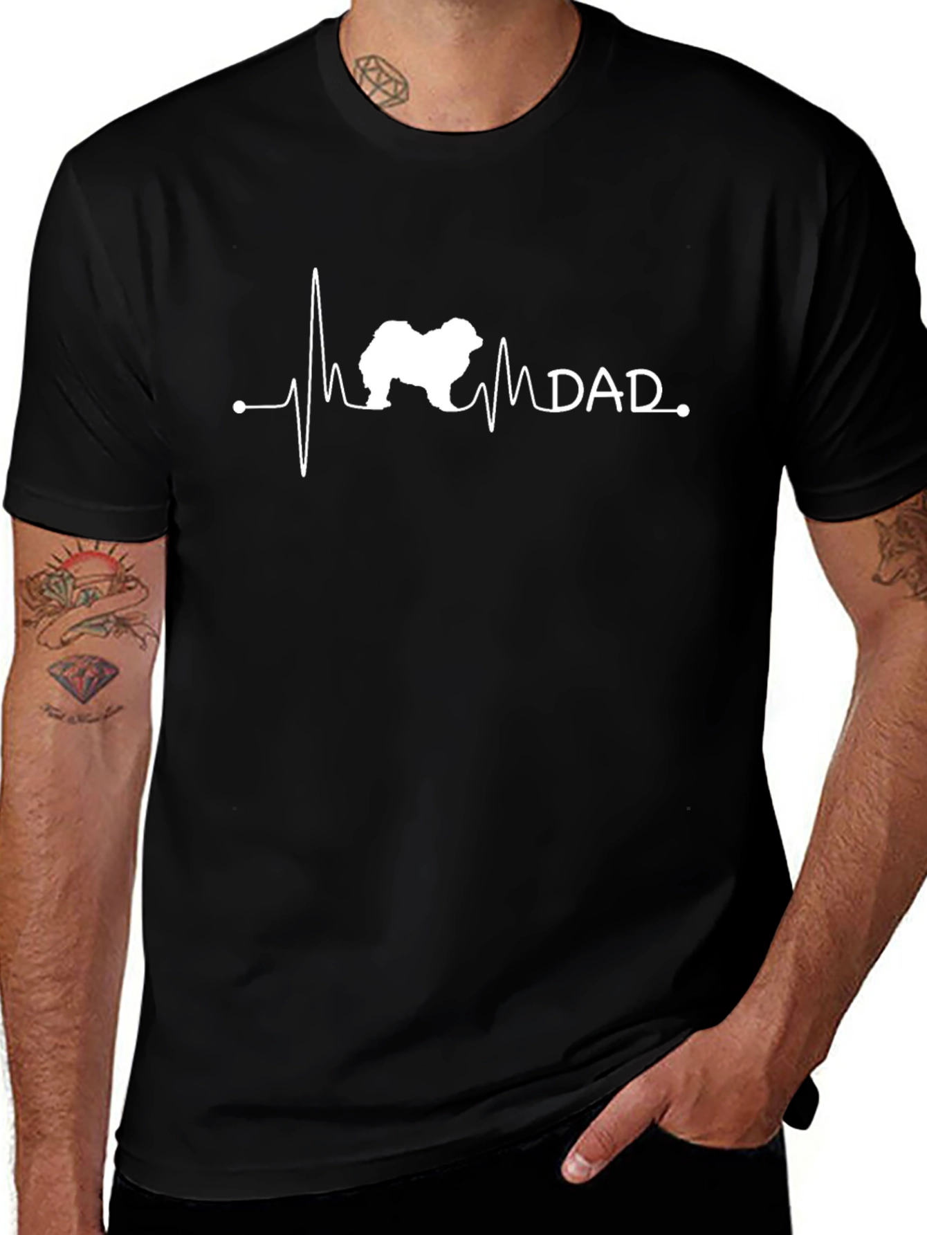 Dog Dad Heartbeat T-Shirt - Black