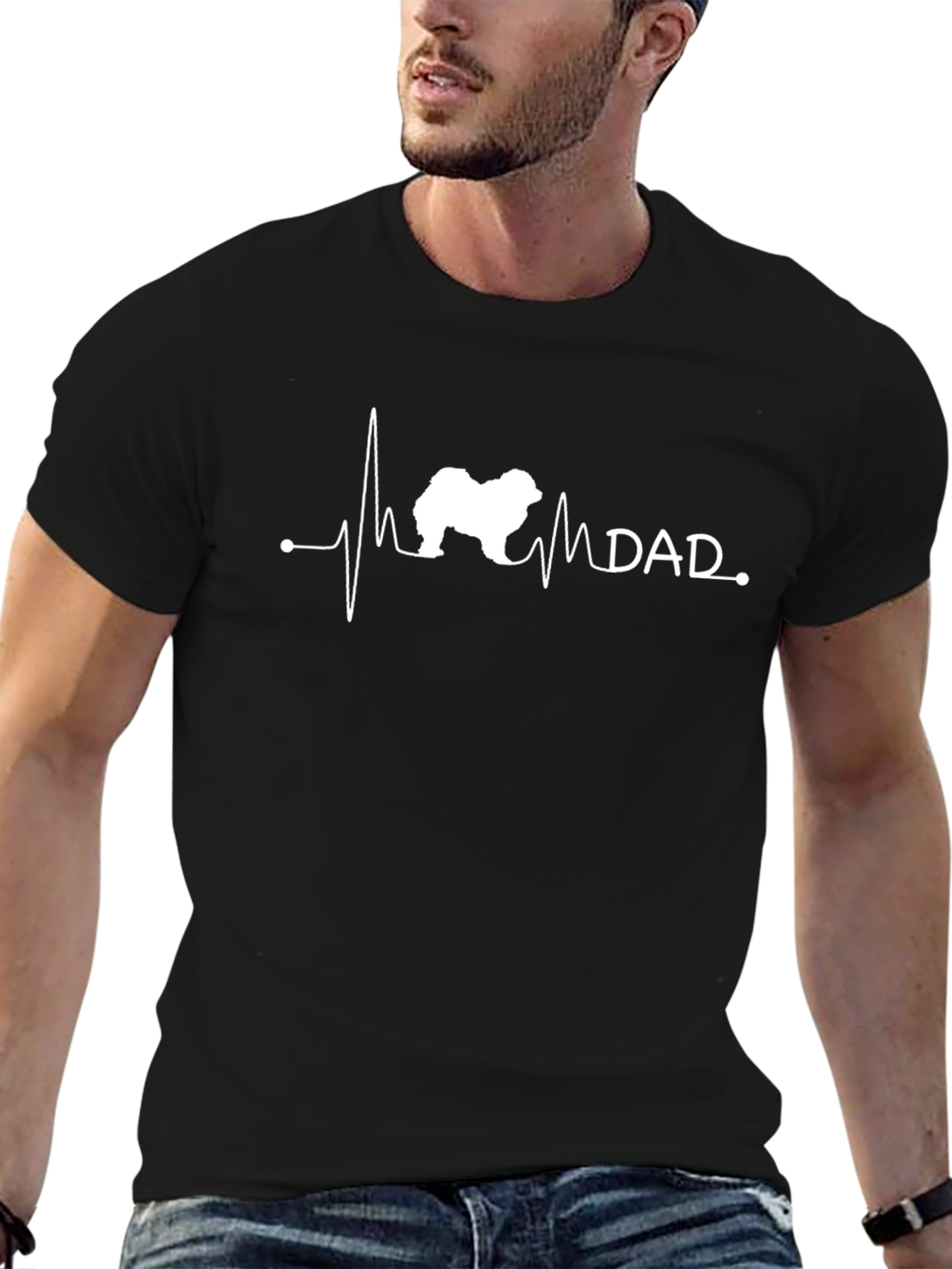 Dog Dad Heartbeat T-Shirt - Black