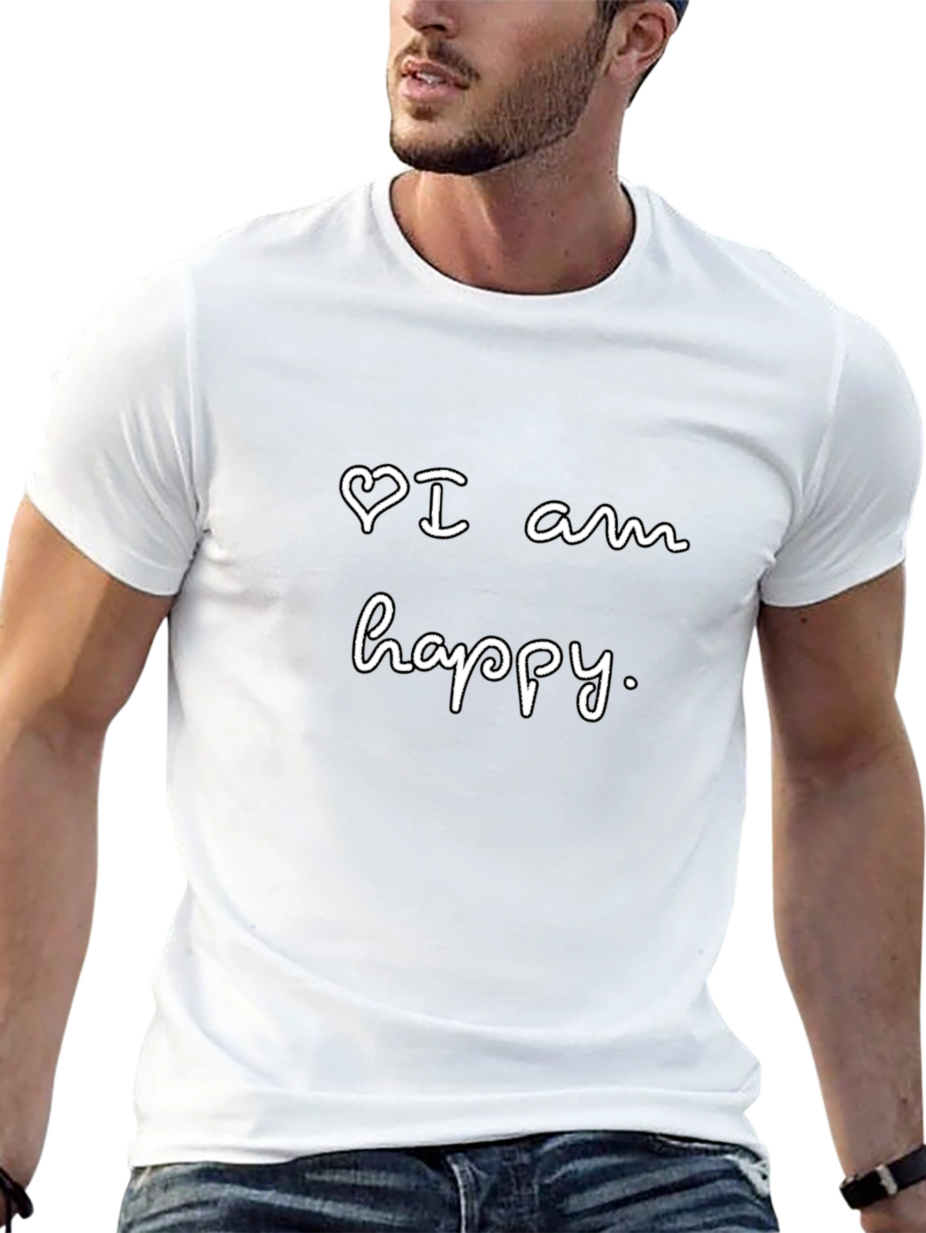I Am Happy Graphic Tee - Unisex Black Cotton T-Shirt