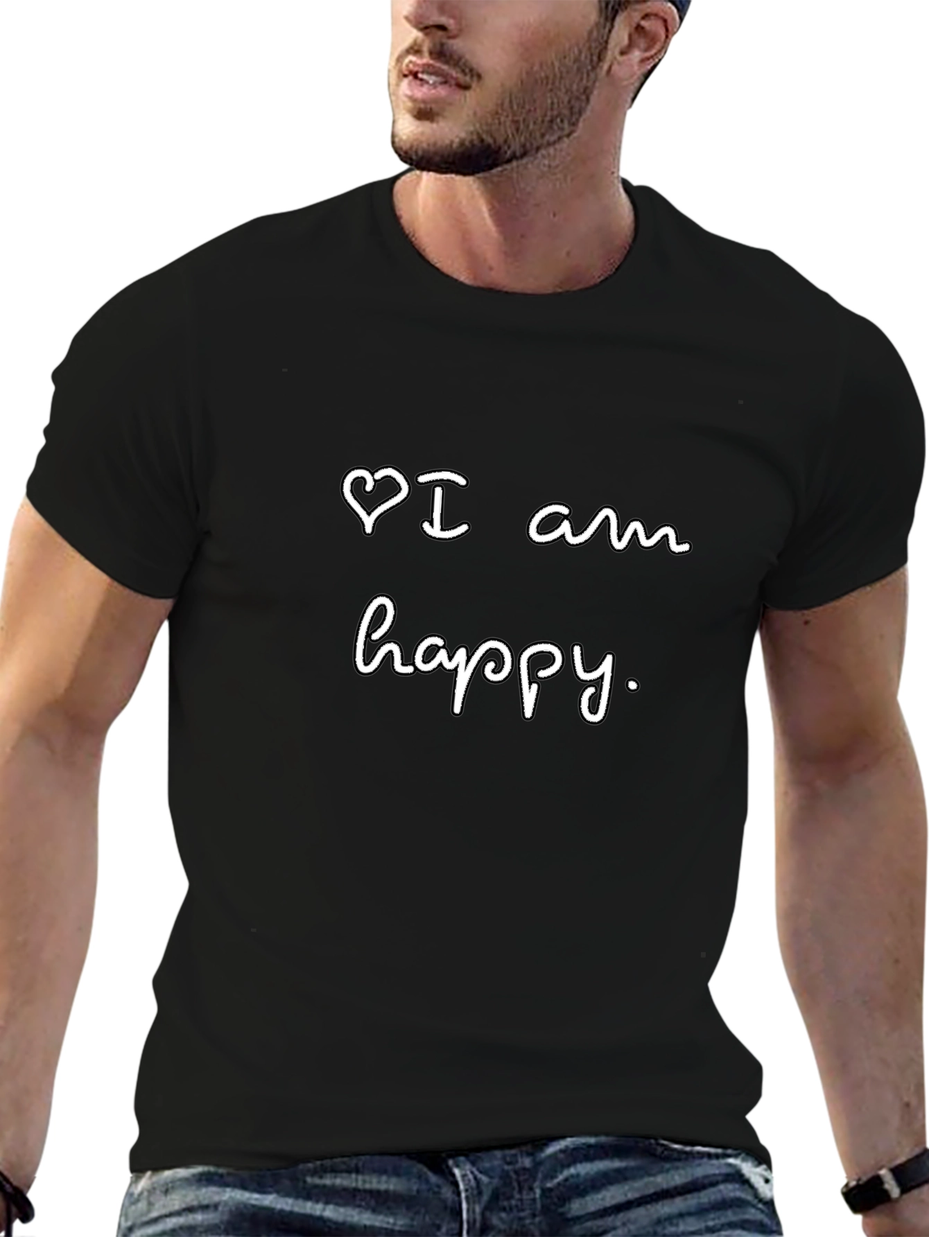 I Am Happy Graphic Tee - Unisex Black Cotton T-Shirt