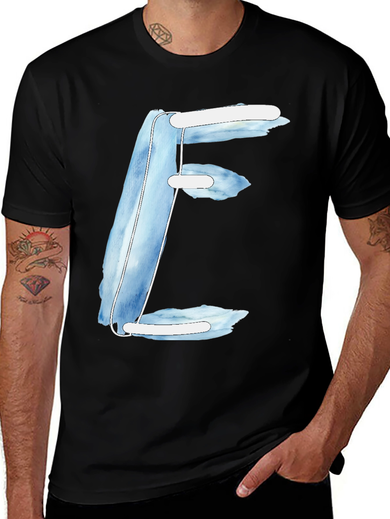 Artistic Letter E Graphic Tee - Soft Black Cotton