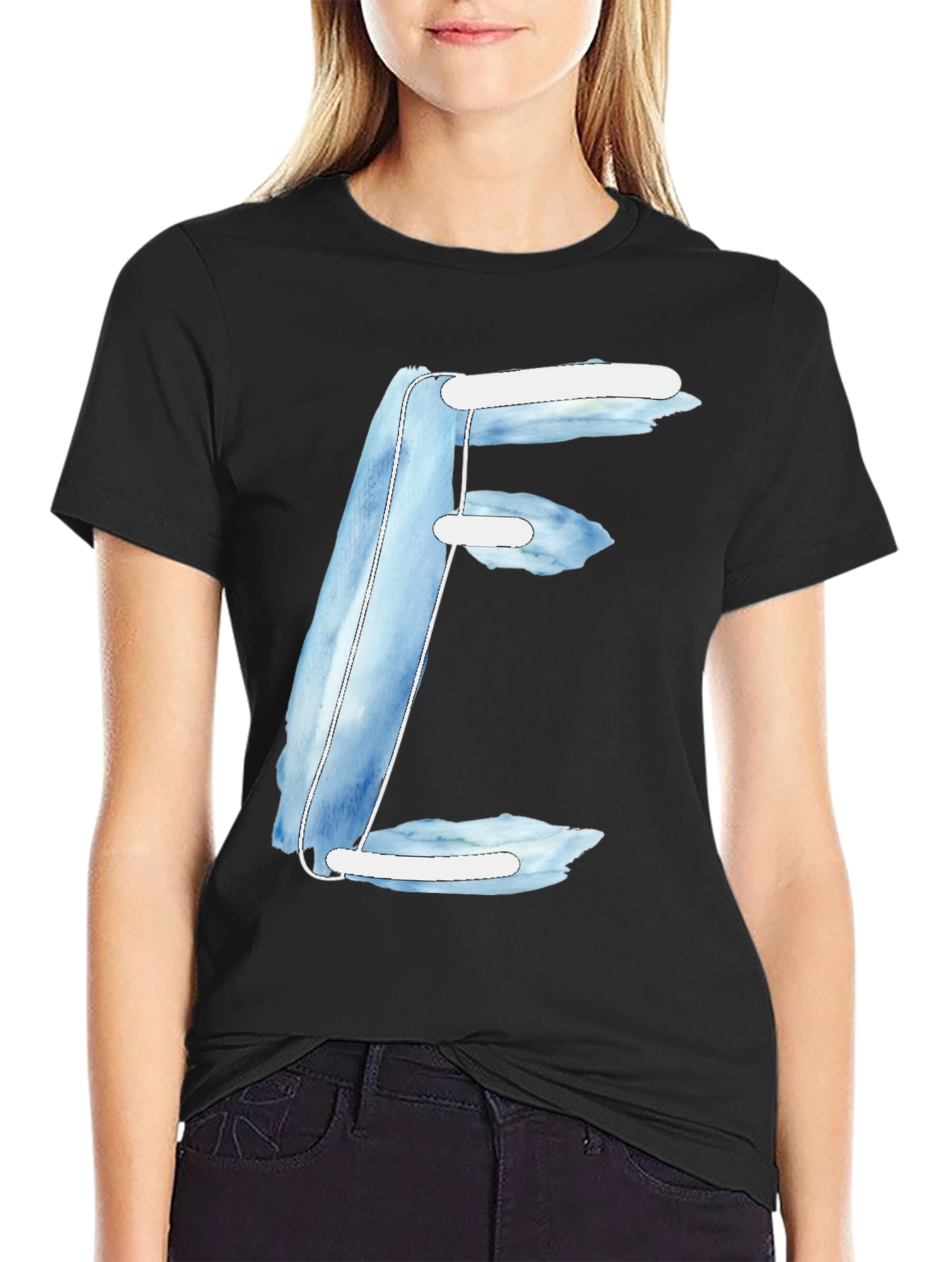Artistic Letter E Graphic Tee - Soft Black Cotton