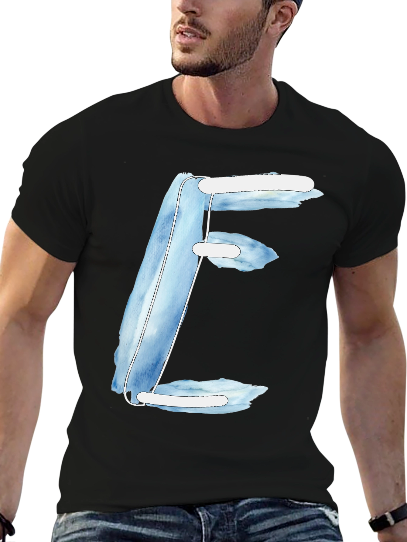 Artistic Letter E Graphic Tee - Soft Black Cotton