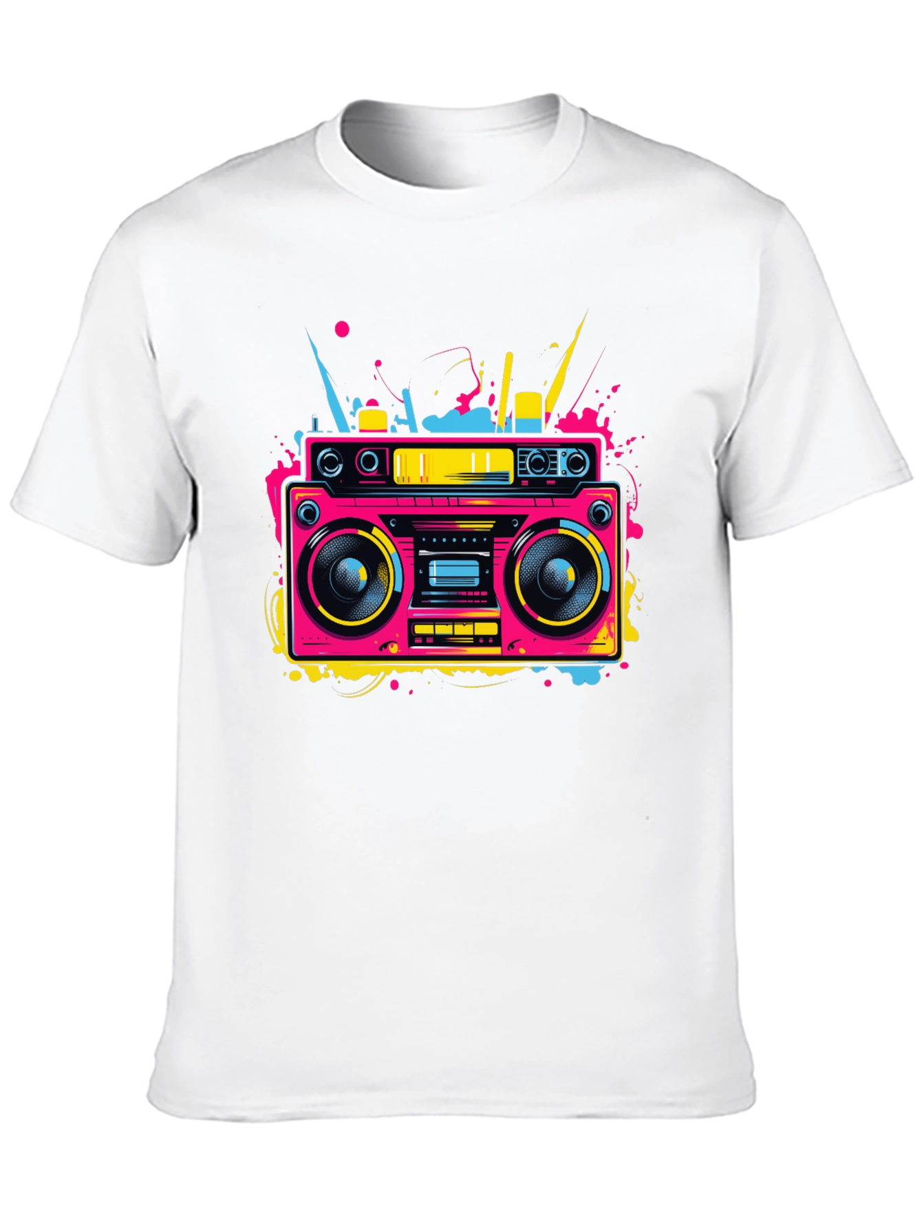 Retro Boombox Graphic Tee - Neon 80s Style