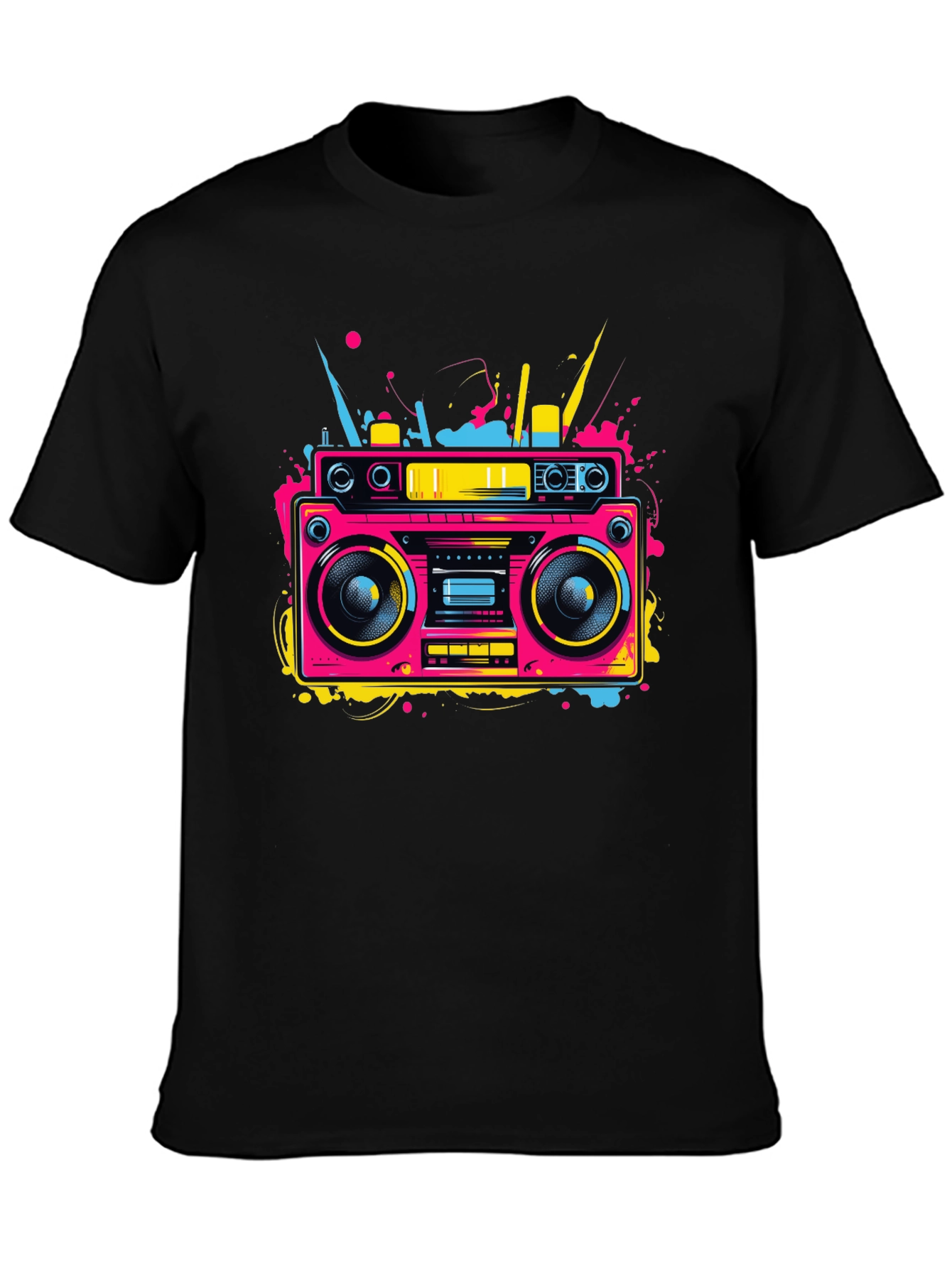 Retro Boombox Graphic Tee - Neon 80s Style