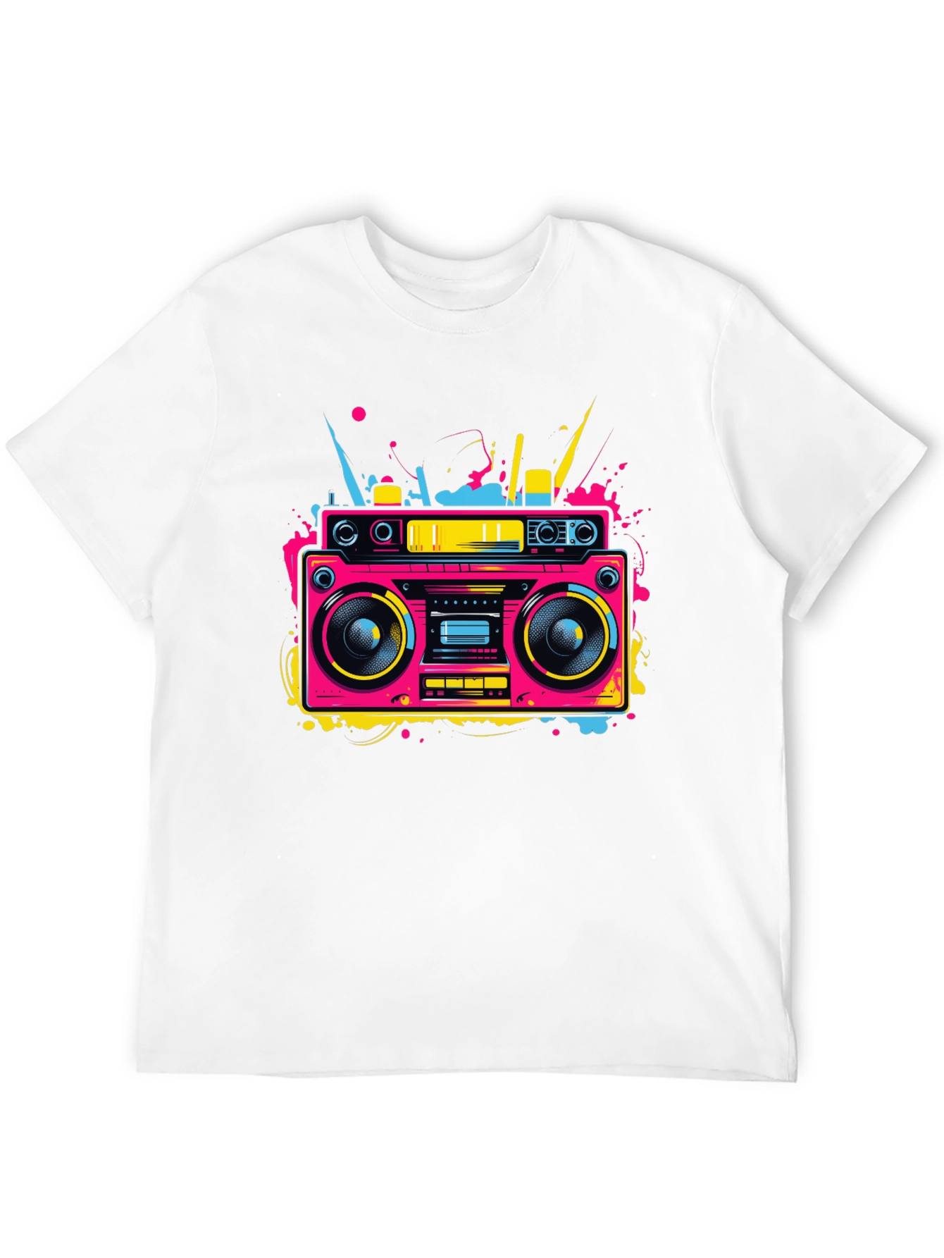 Retro Boombox Graphic Tee - Neon 80s Style