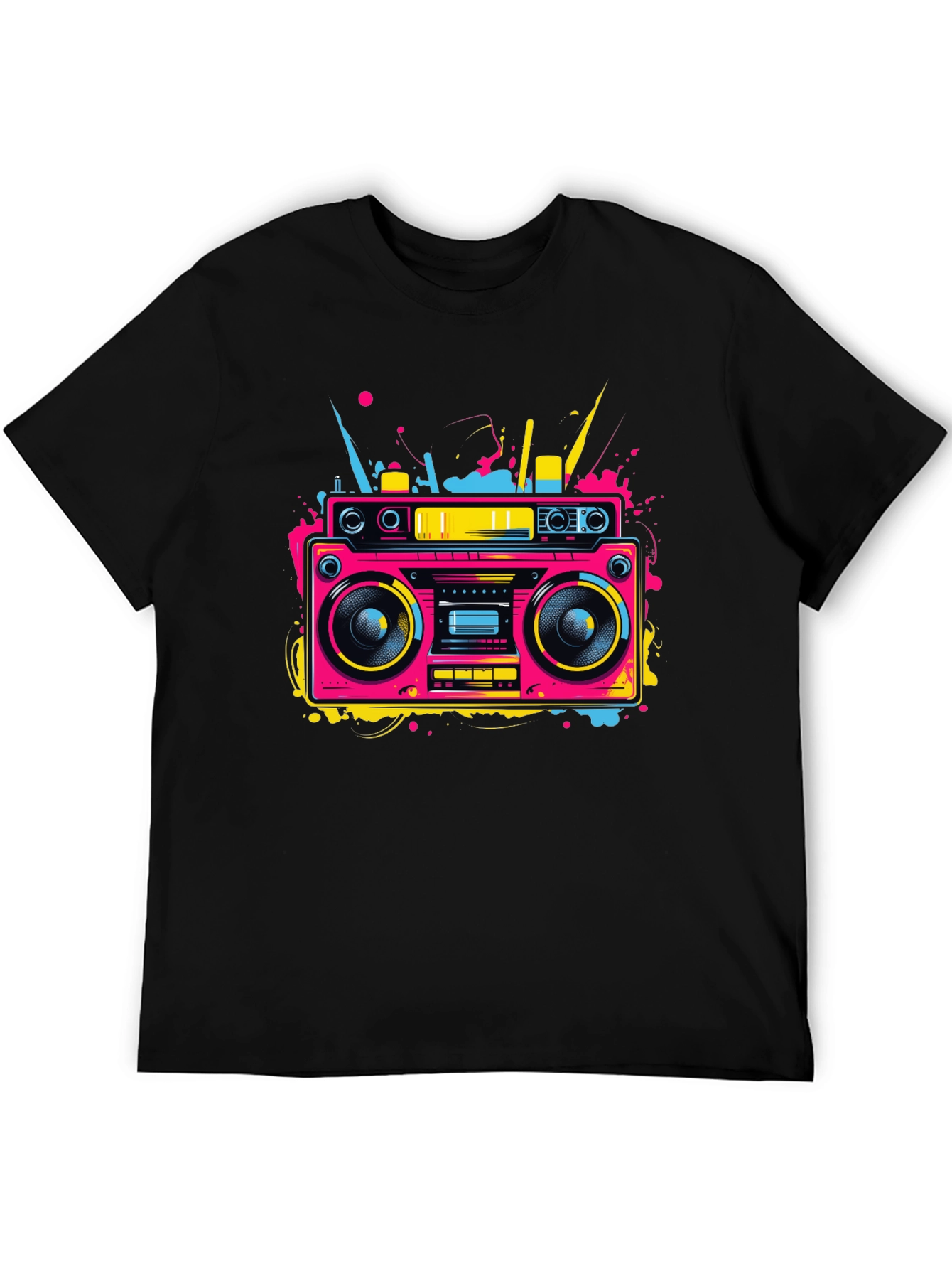 Retro Boombox Graphic Tee - Neon 80s Style