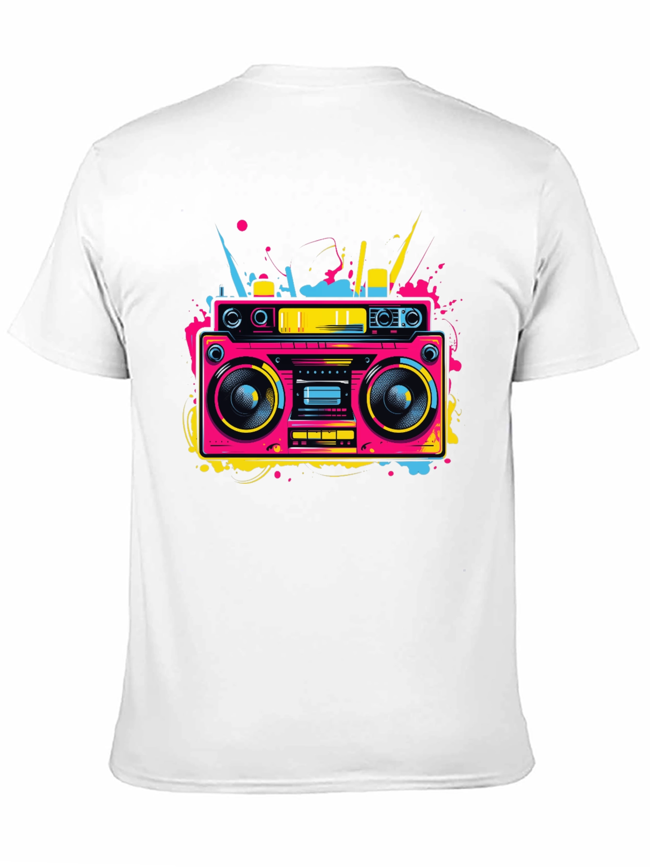 Retro Boombox Graphic Tee - Neon 80s Style