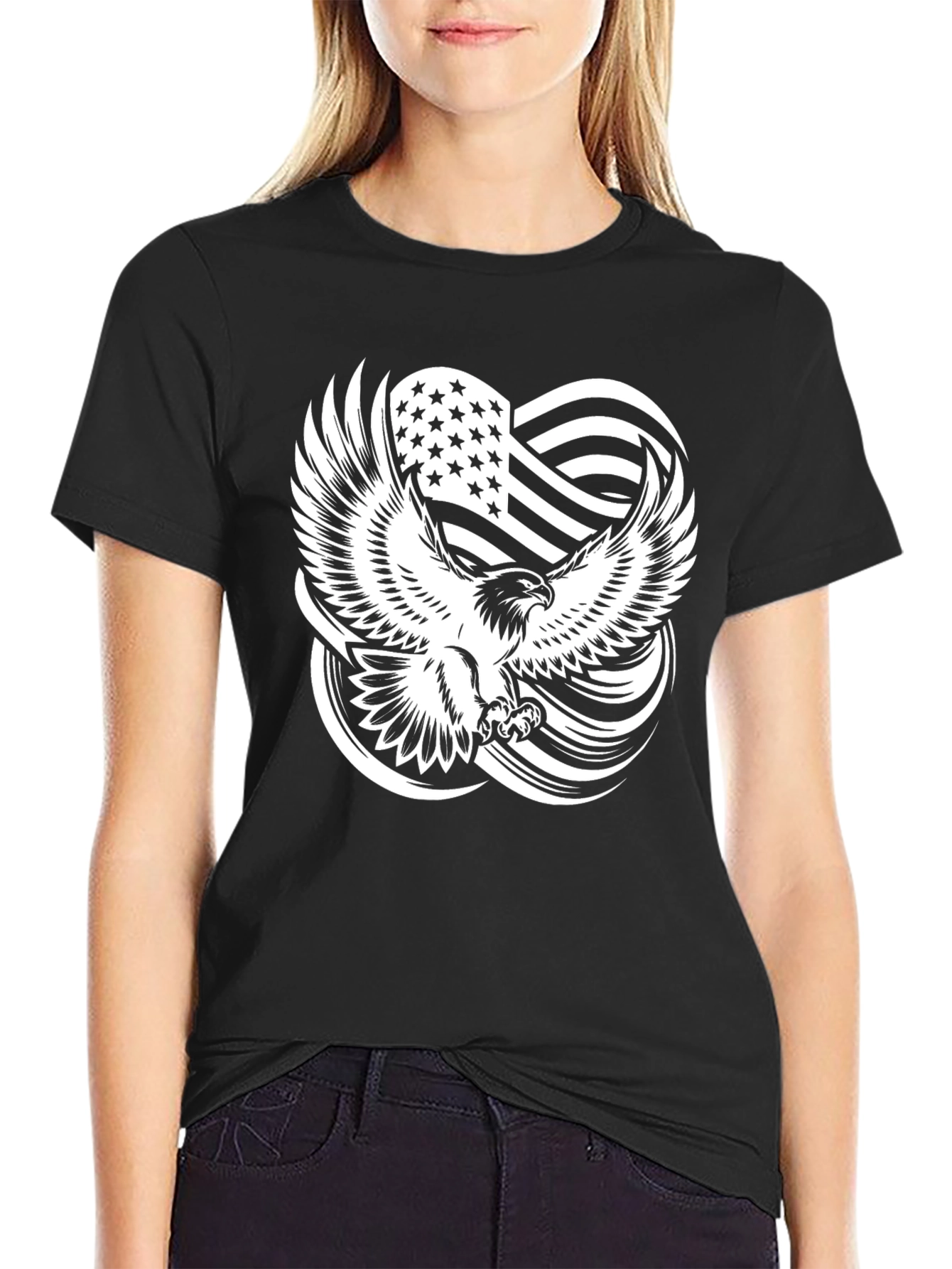Eagle Flag Graphic Print Black T-Shirt