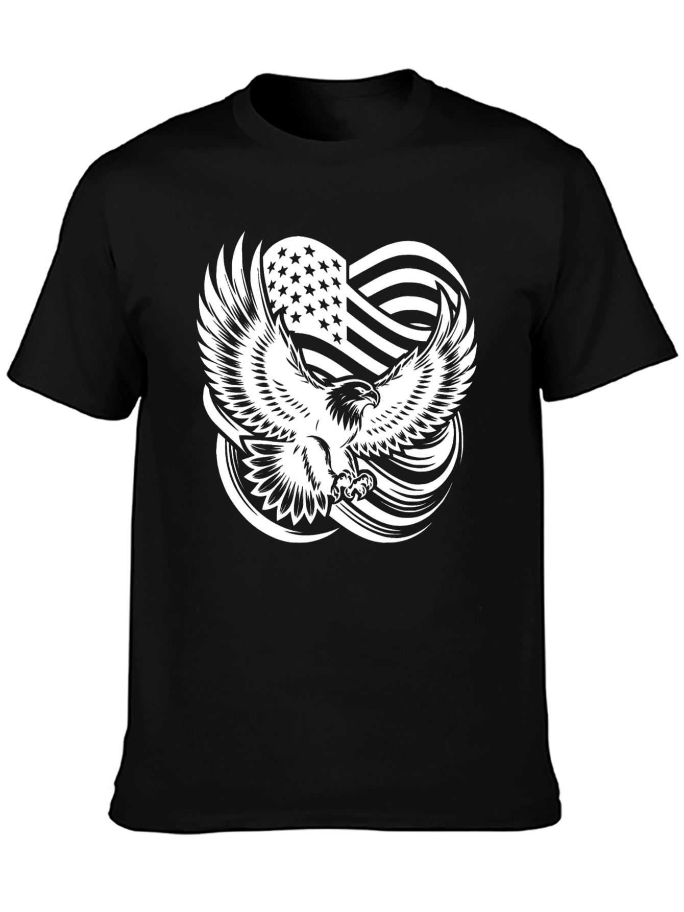 Eagle Flag Graphic Print Black T-Shirt